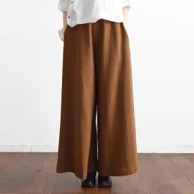 2018 spring casual linen women pants elastic waist loose fashion wide leg pants