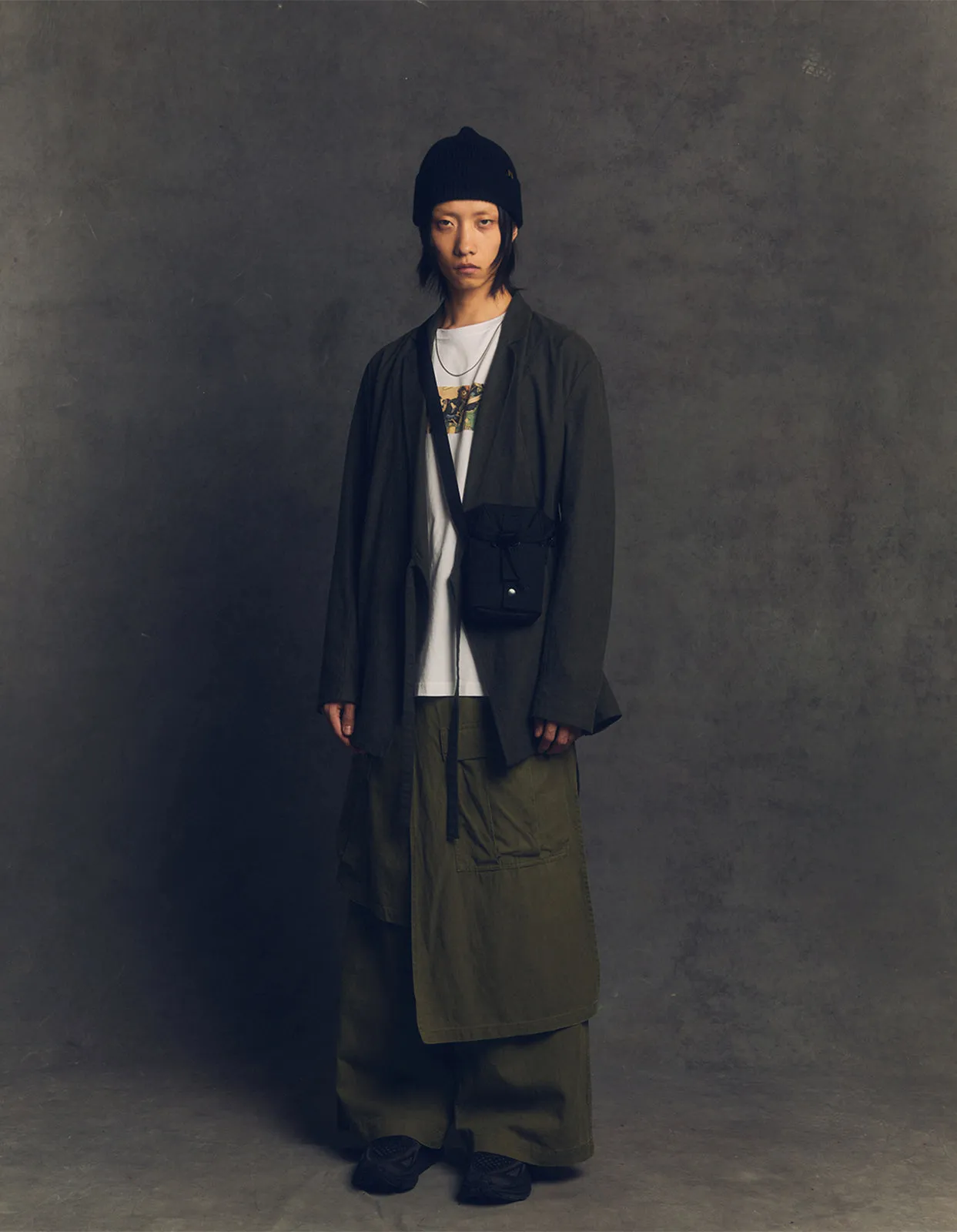 4588 Asym Cargo Hakama Pants Olive OG-107F