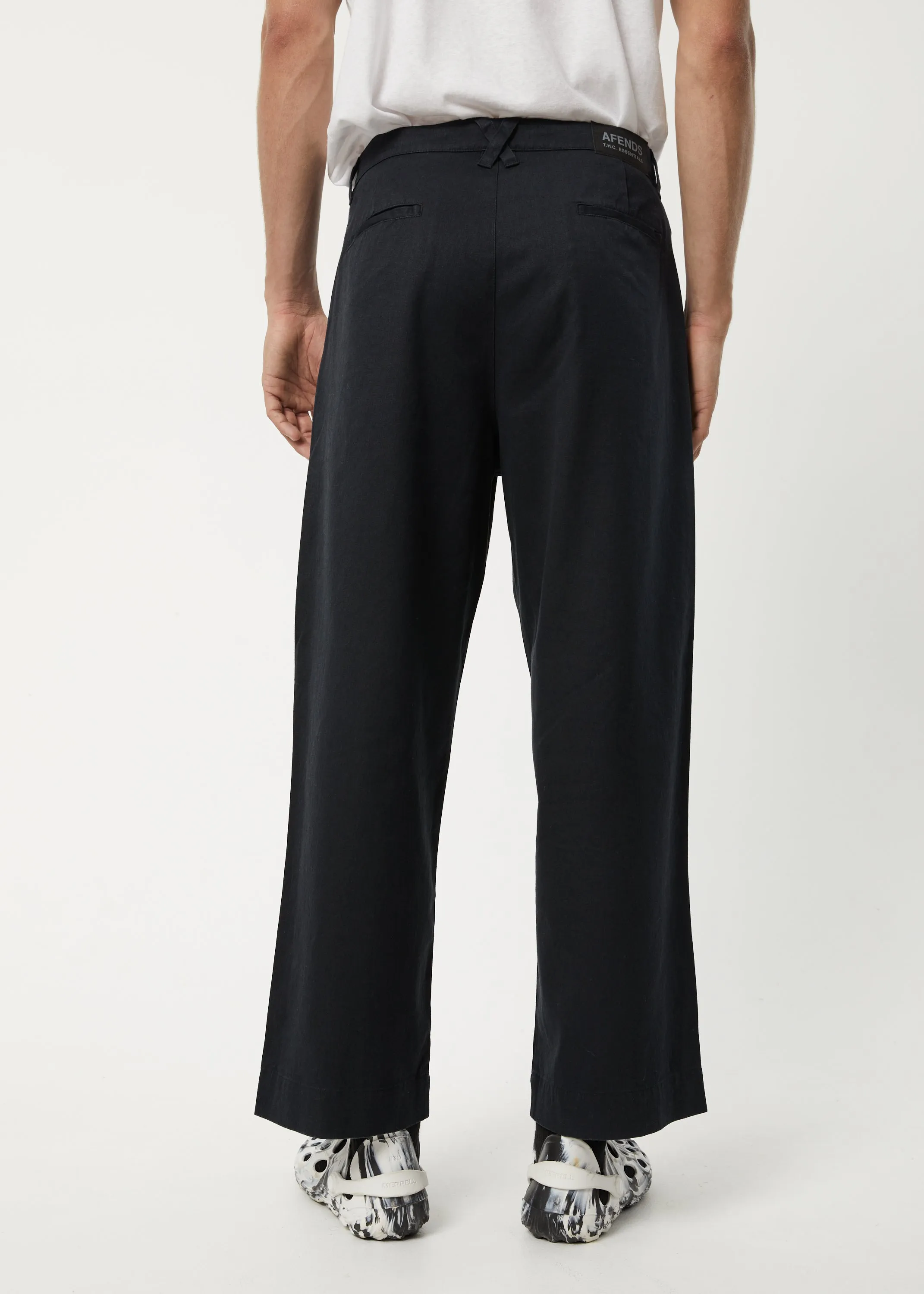 Afends Mens Fat Cat - Hemp Wide Leg Suit Pants - Black