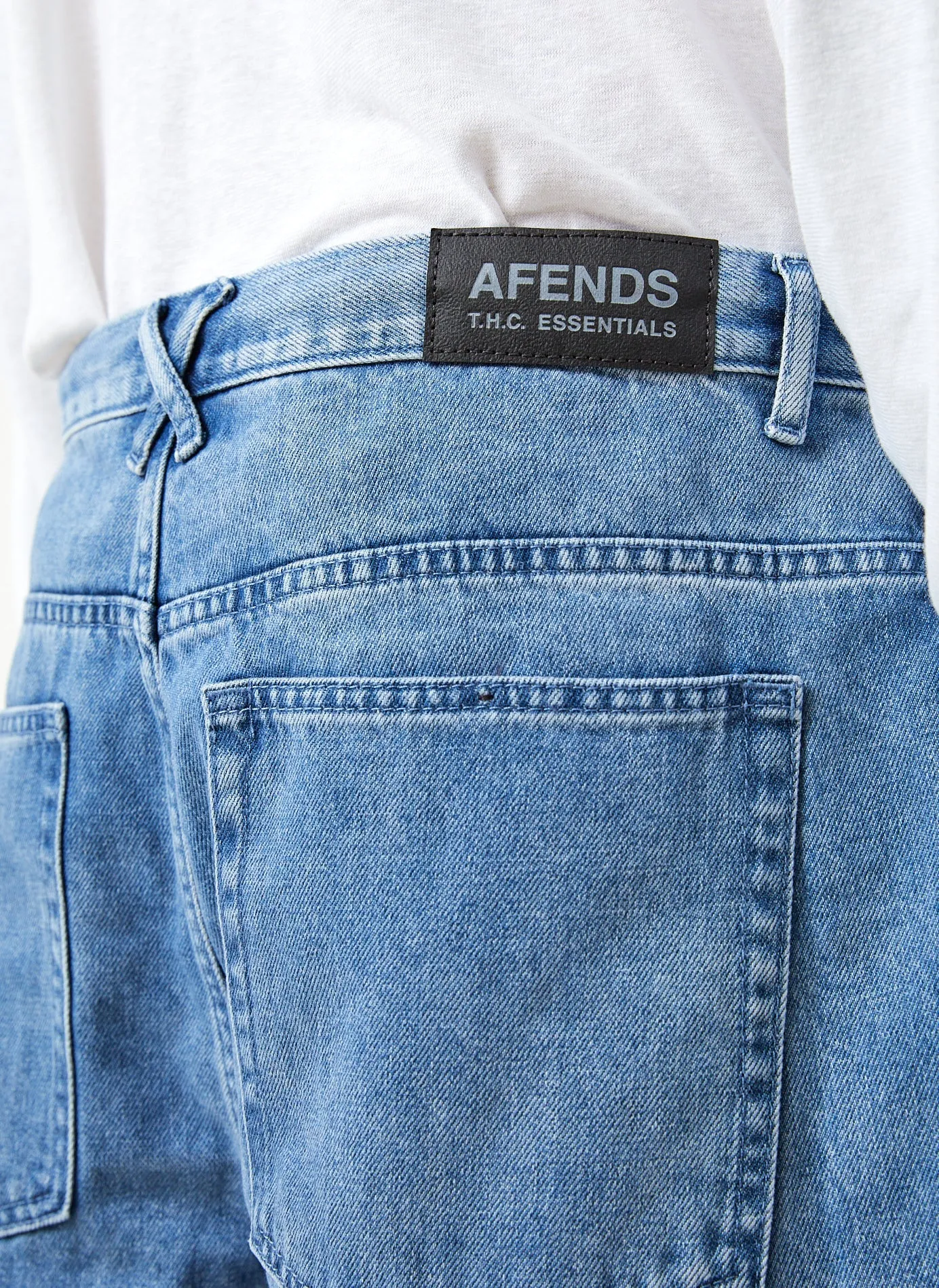 Afends Mens Lil C - Hemp Denim Baggy Shorts - Worn Blue