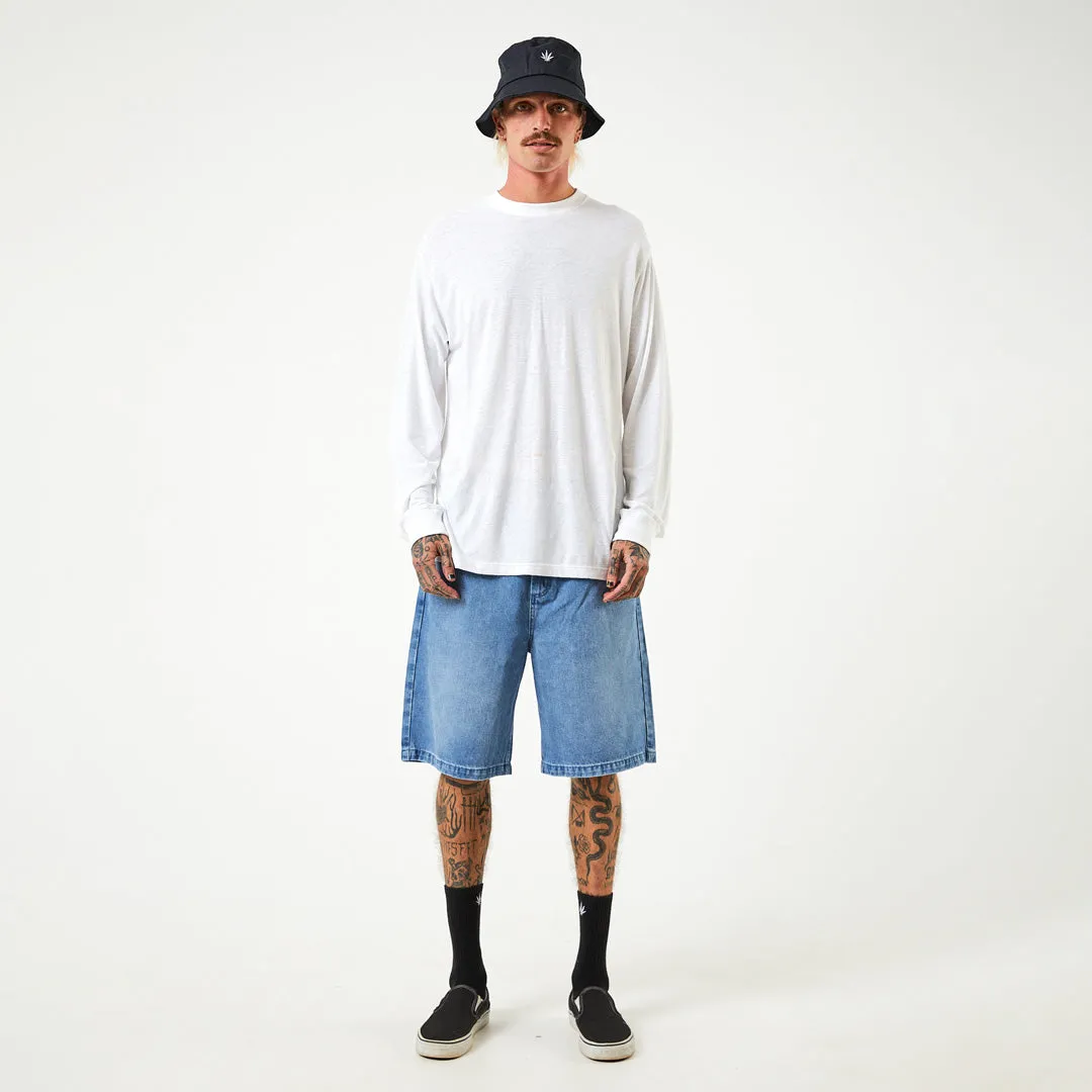 Afends Mens Lil C - Hemp Denim Baggy Shorts - Worn Blue