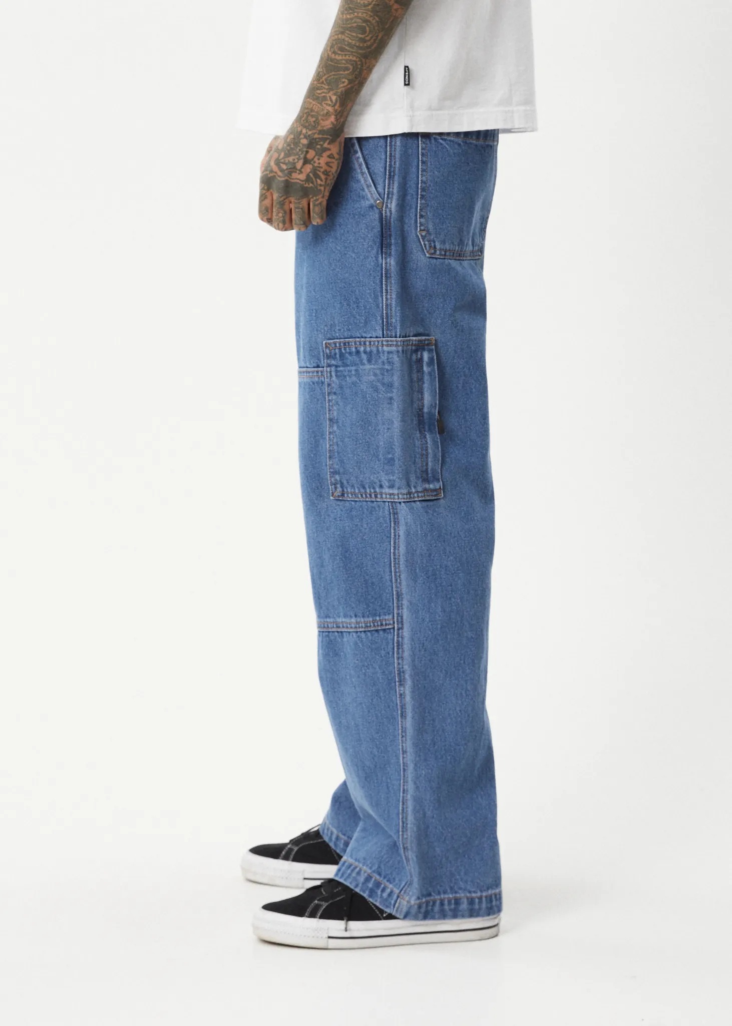 AFENDS Mens Richmond - Denim Workwear Jean - Worn Blue