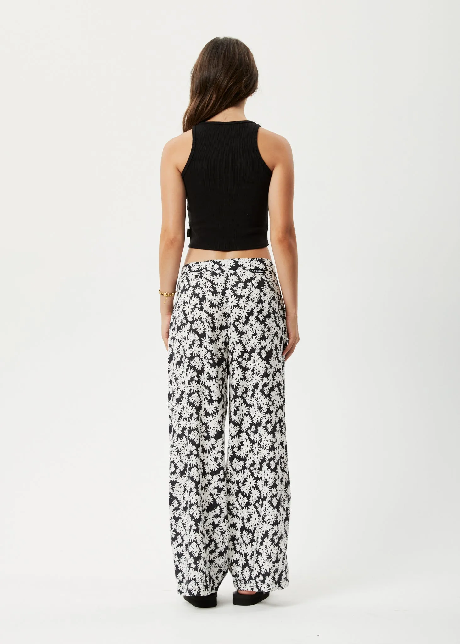 AFENDS Womens Benny Sienna - Wide Leg Pants - Black Daisy