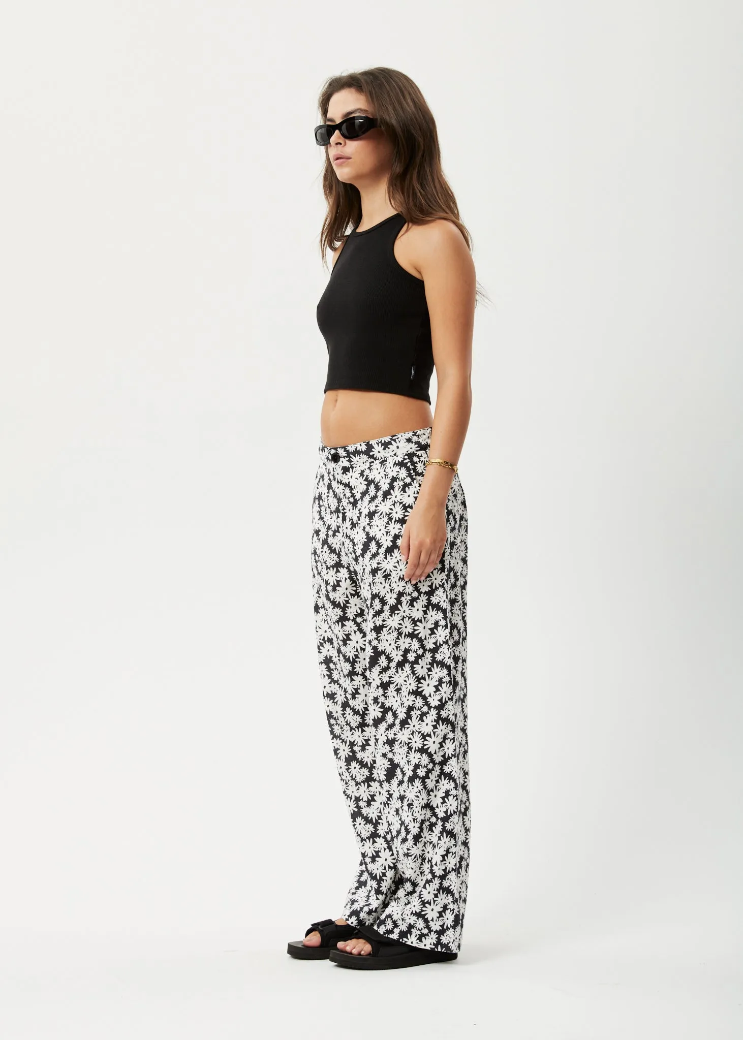 AFENDS Womens Benny Sienna - Wide Leg Pants - Black Daisy