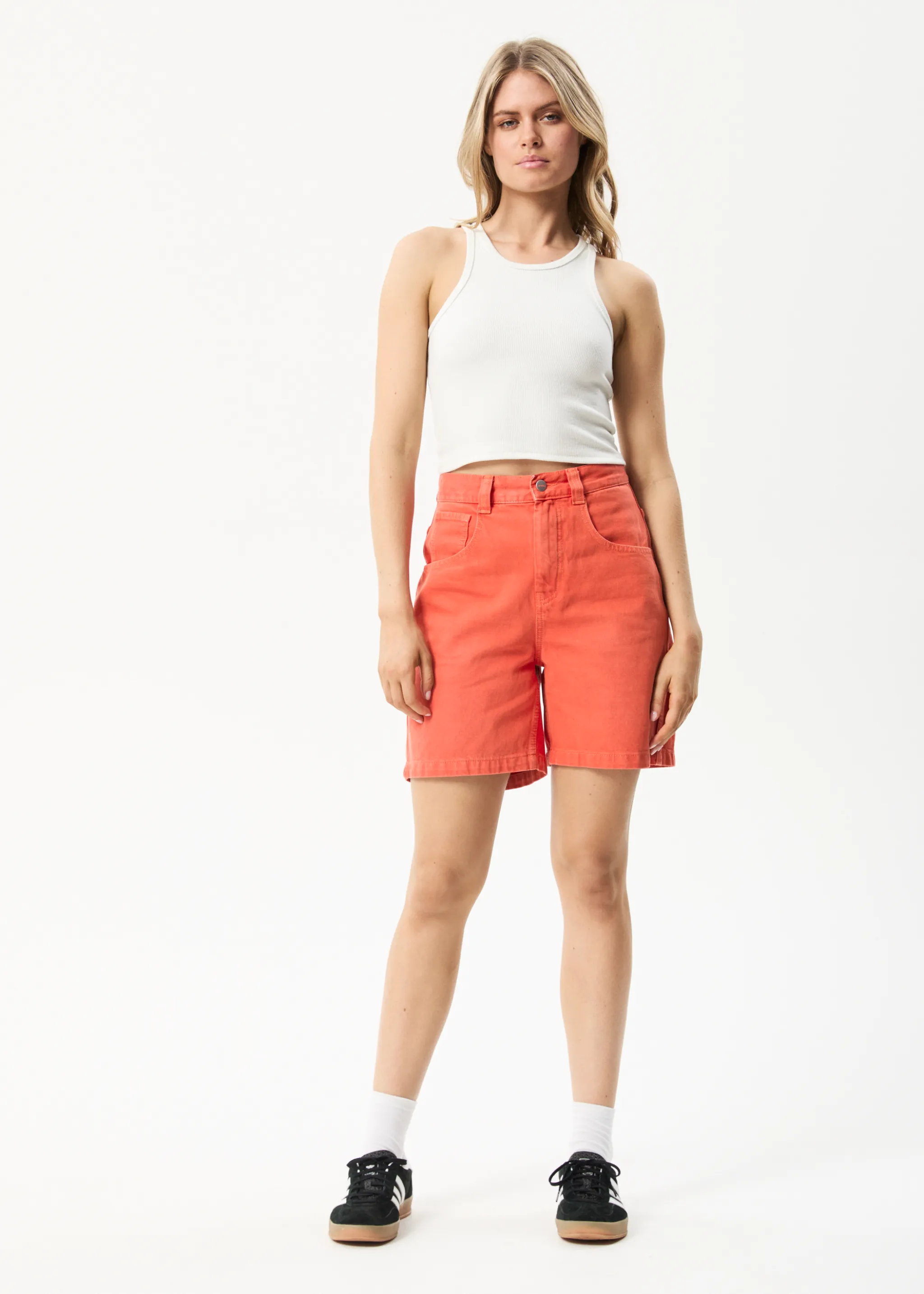 AFENDS Womens Emilie - Denim Carpenter Shorts - Faded Orange