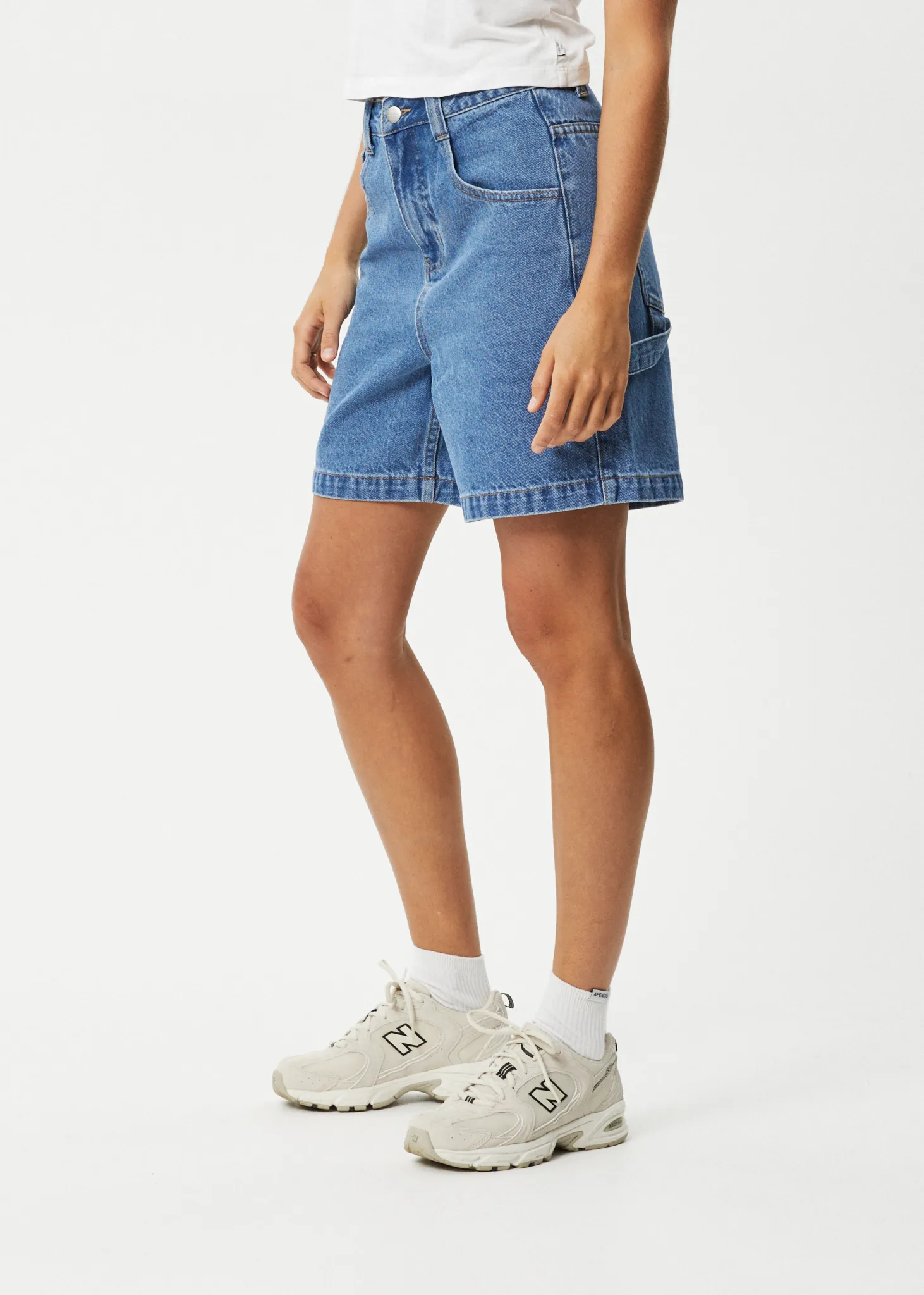 AFENDS Womens Emilie - Denim Workwear Short - Worn Blue