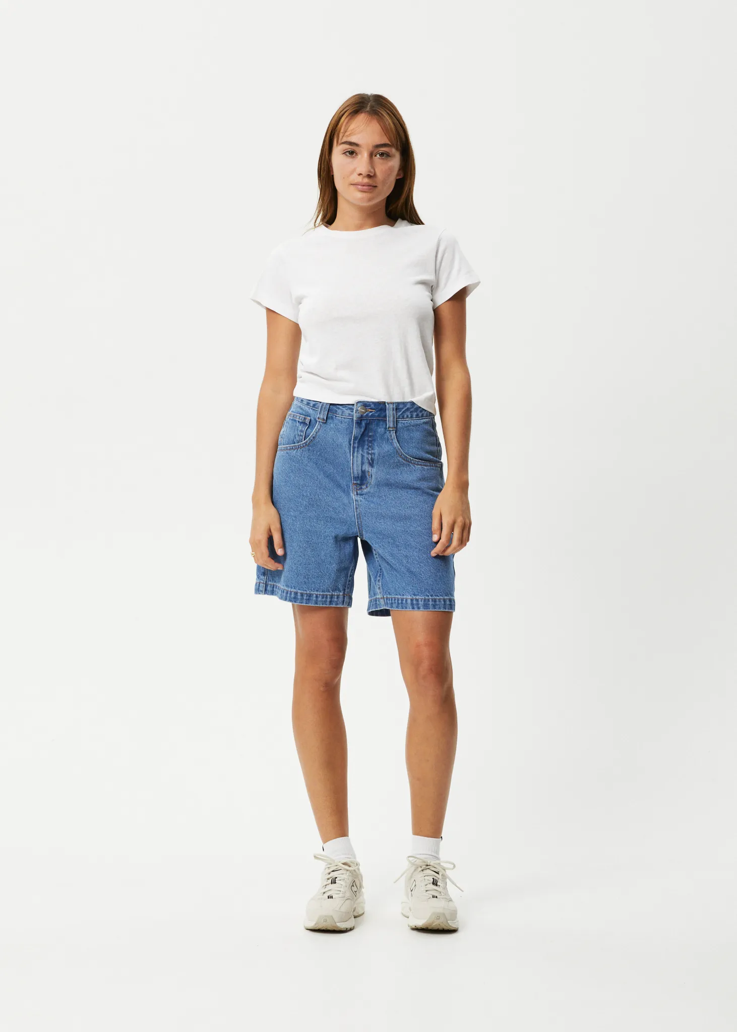 AFENDS Womens Emilie - Denim Workwear Short - Worn Blue