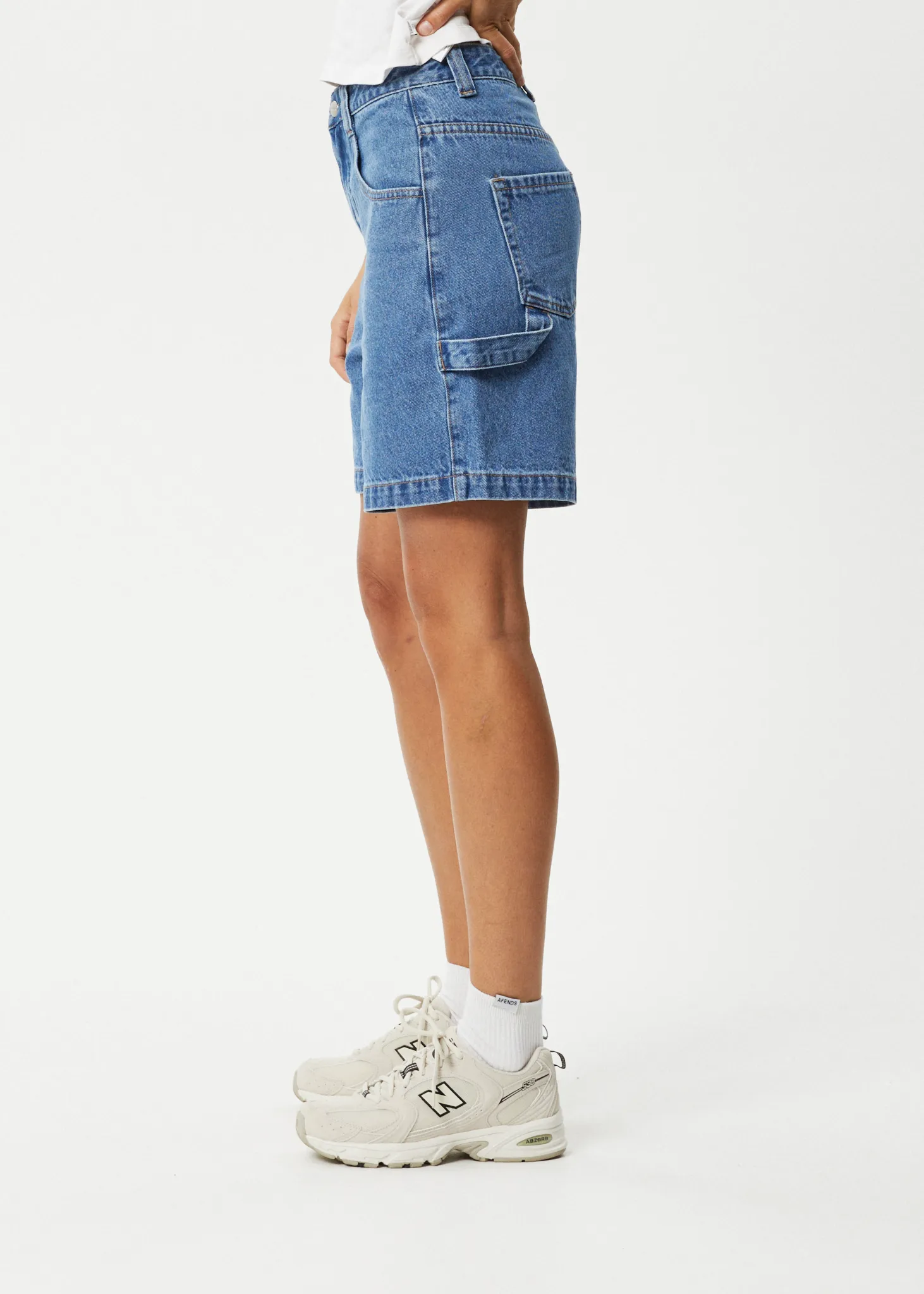 AFENDS Womens Emilie - Denim Workwear Short - Worn Blue