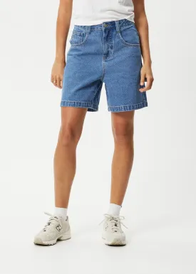 AFENDS Womens Emilie - Denim Workwear Short - Worn Blue