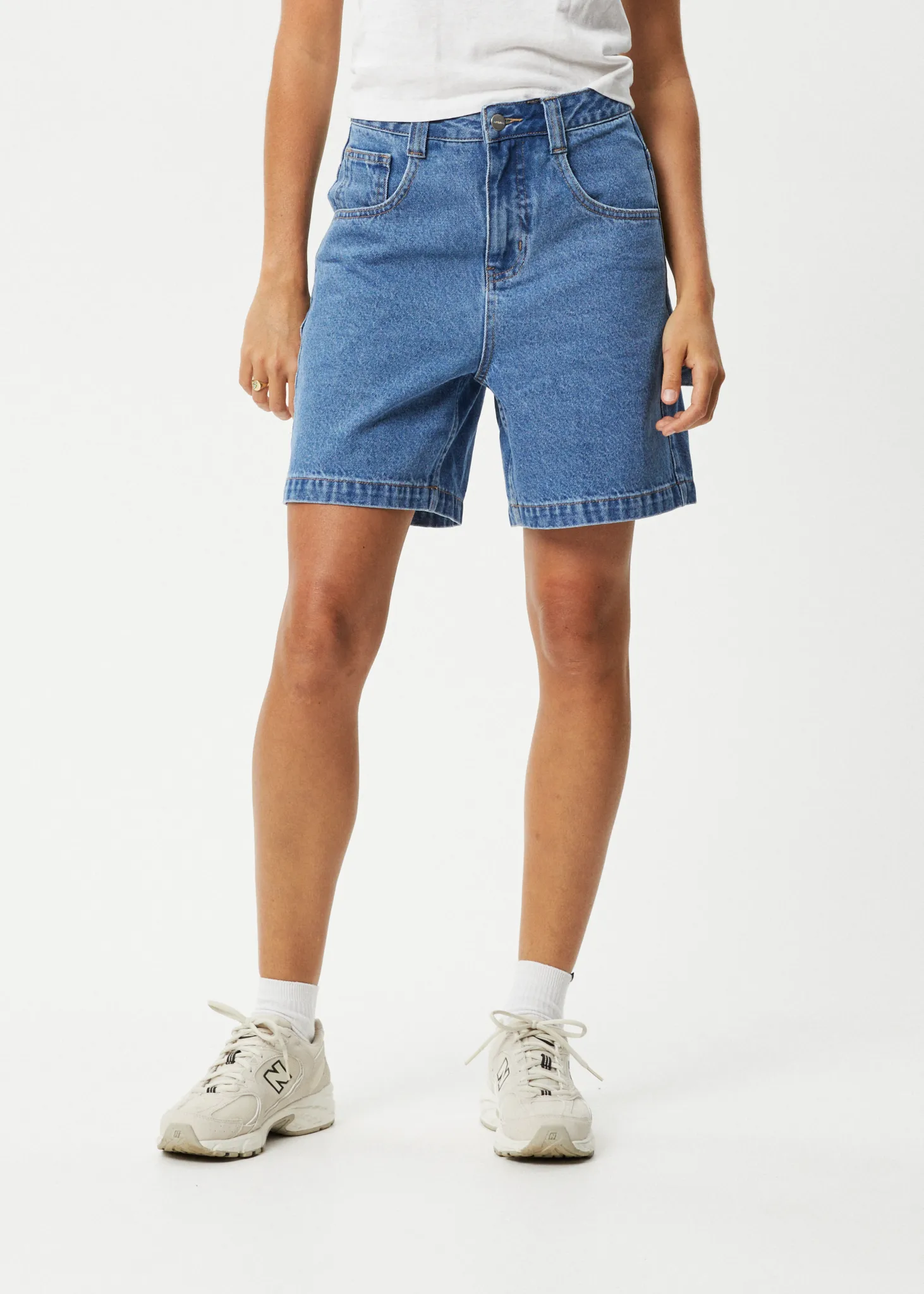 AFENDS Womens Emilie - Denim Workwear Short - Worn Blue