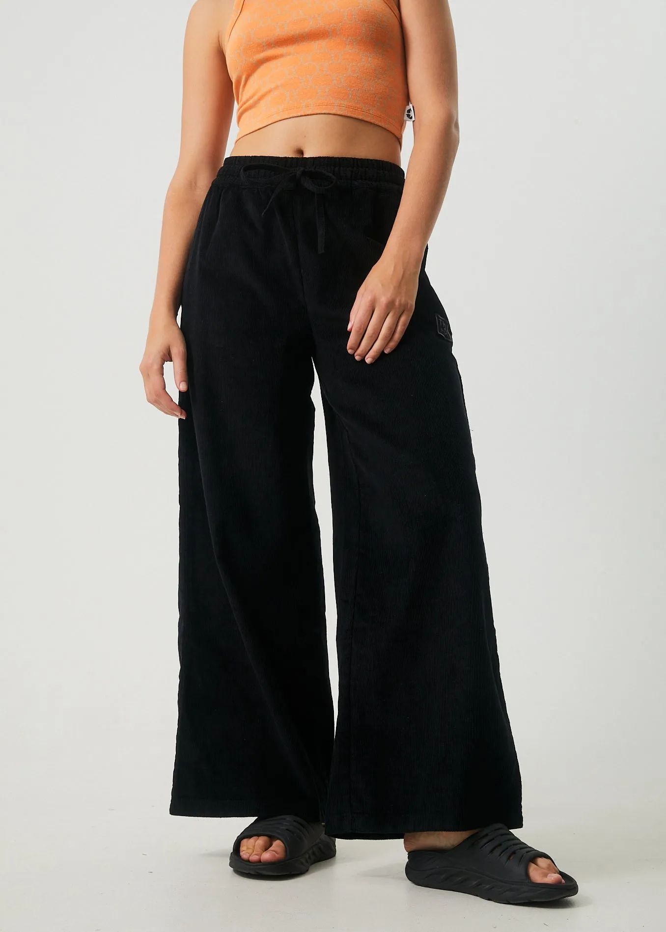 AFENDS Womens Night Away - Corduroy Baggy Wide Leg Pants - Black