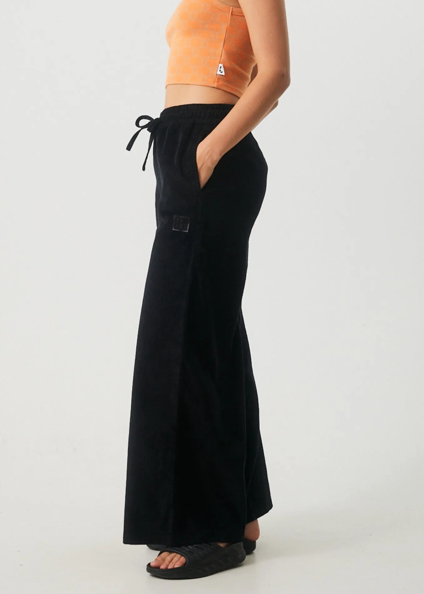 AFENDS Womens Night Away - Corduroy Baggy Wide Leg Pants - Black