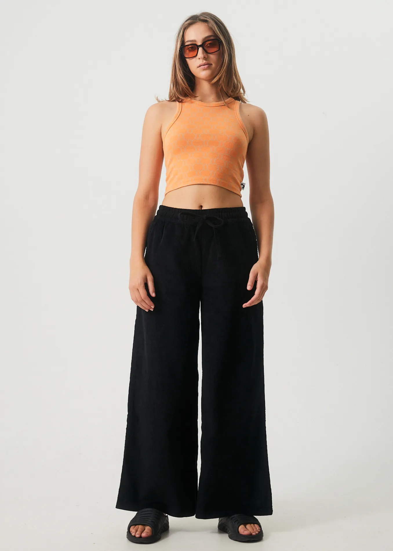 AFENDS Womens Night Away - Corduroy Baggy Wide Leg Pants - Black