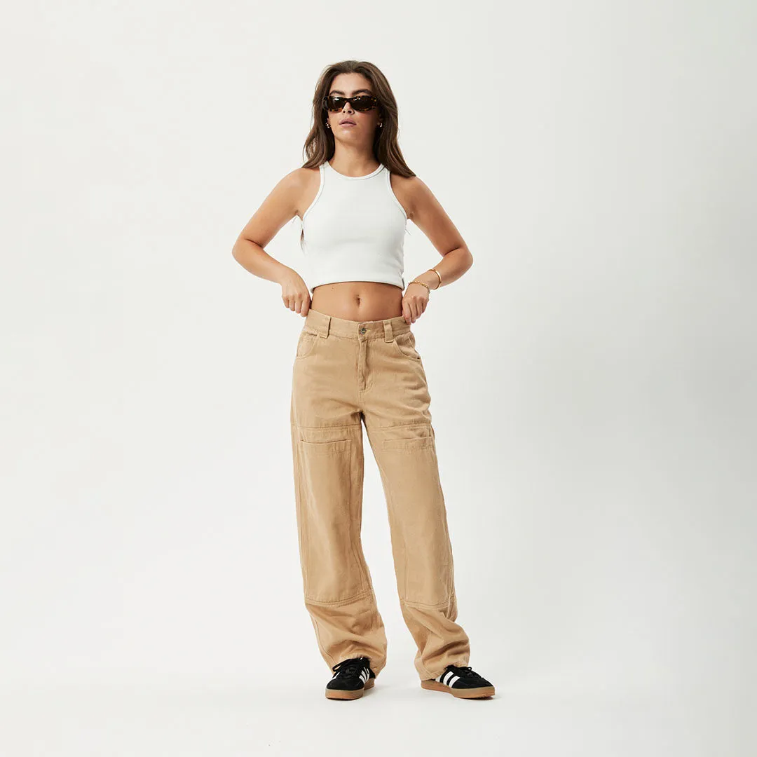 AFENDS Womens Sleepy Hollow Moss - Twill Carpenter Pants - Tan