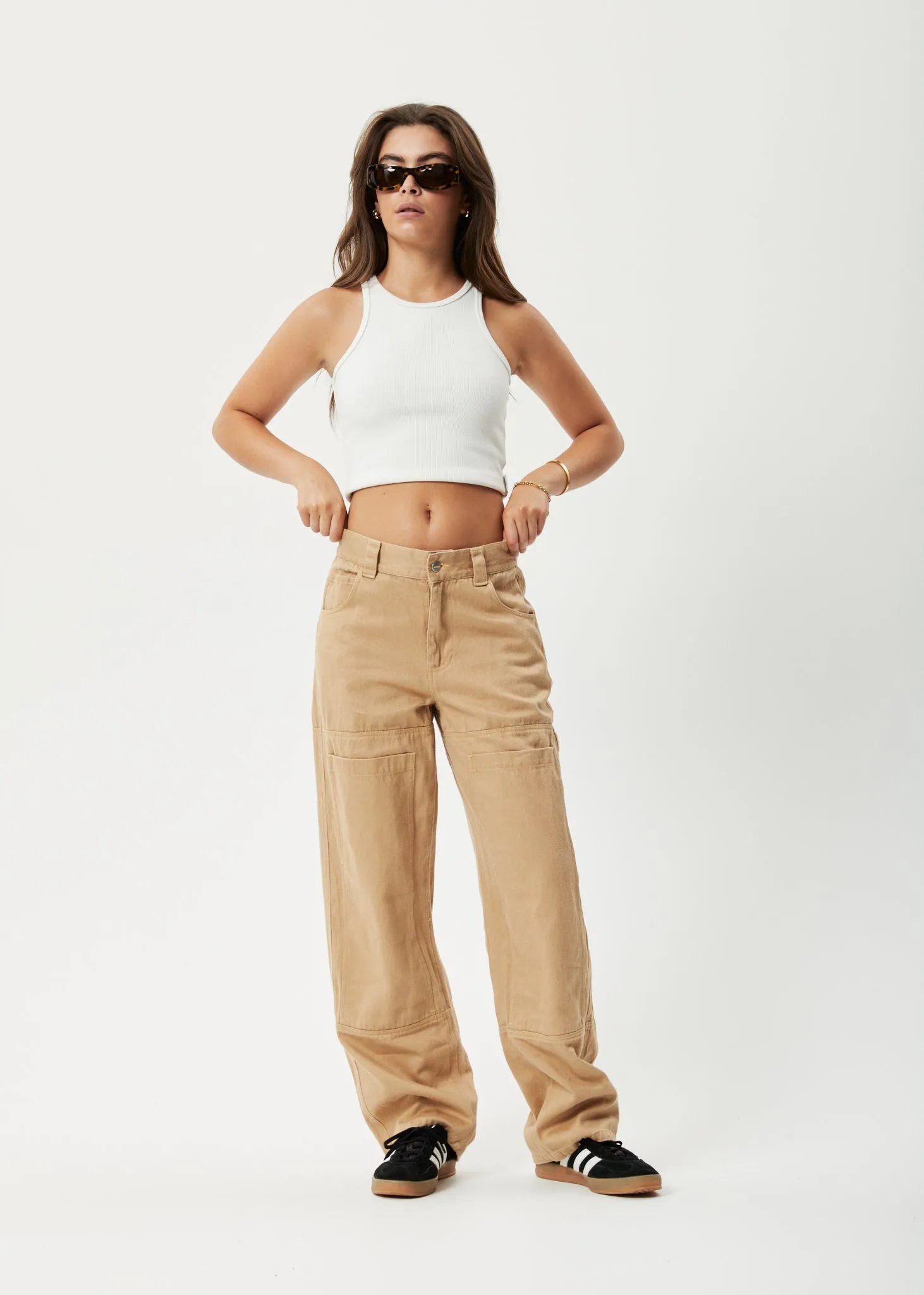 AFENDS Womens Sleepy Hollow Moss - Twill Carpenter Pants - Tan