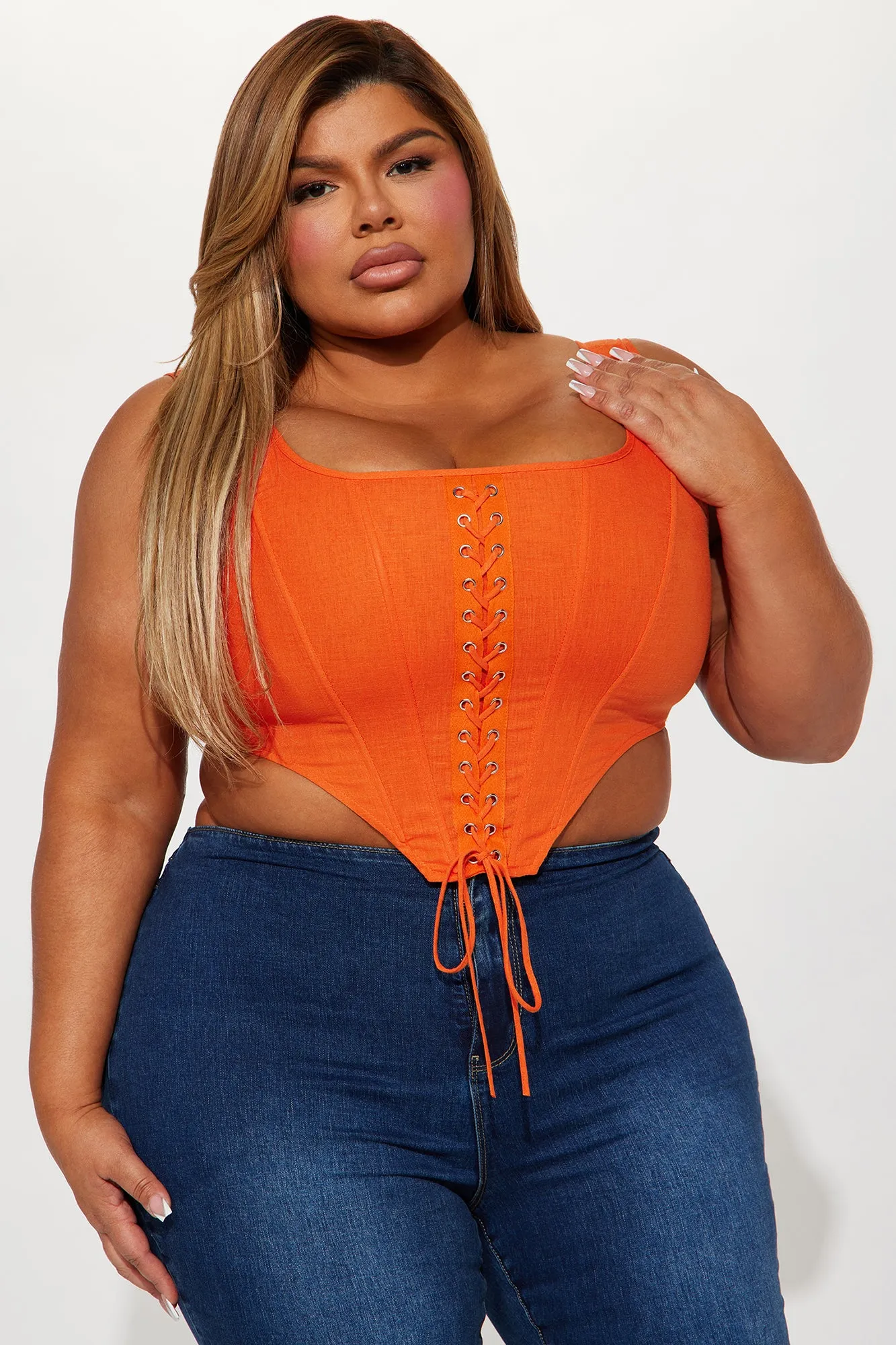 Azriel Linen Corset Top - Orange