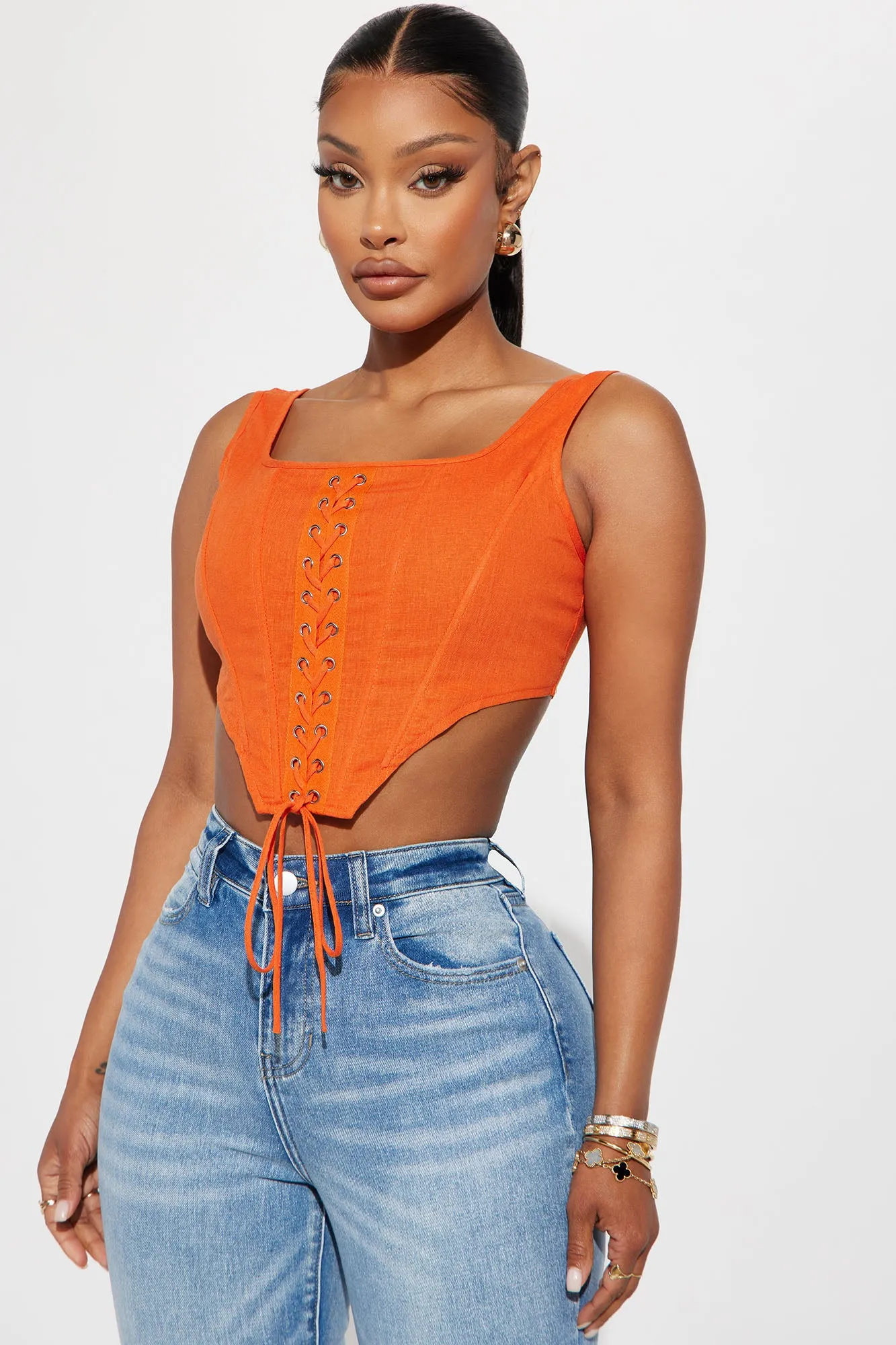 Azriel Linen Corset Top - Orange