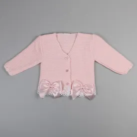 Baby Girls Knitted Cardigan with Lace Trim - Pink