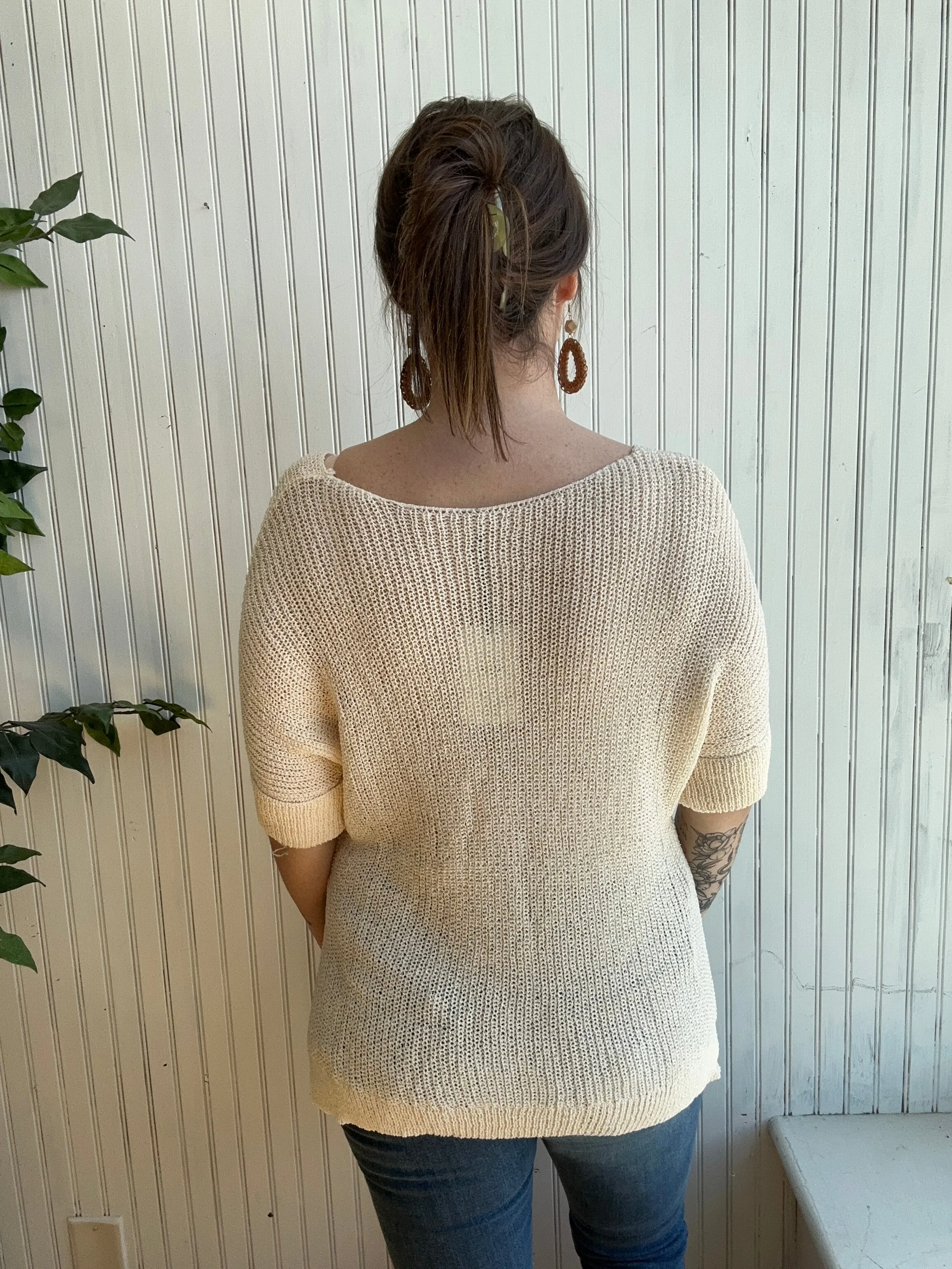 Beige Slouchy Knitted Top with Pocket