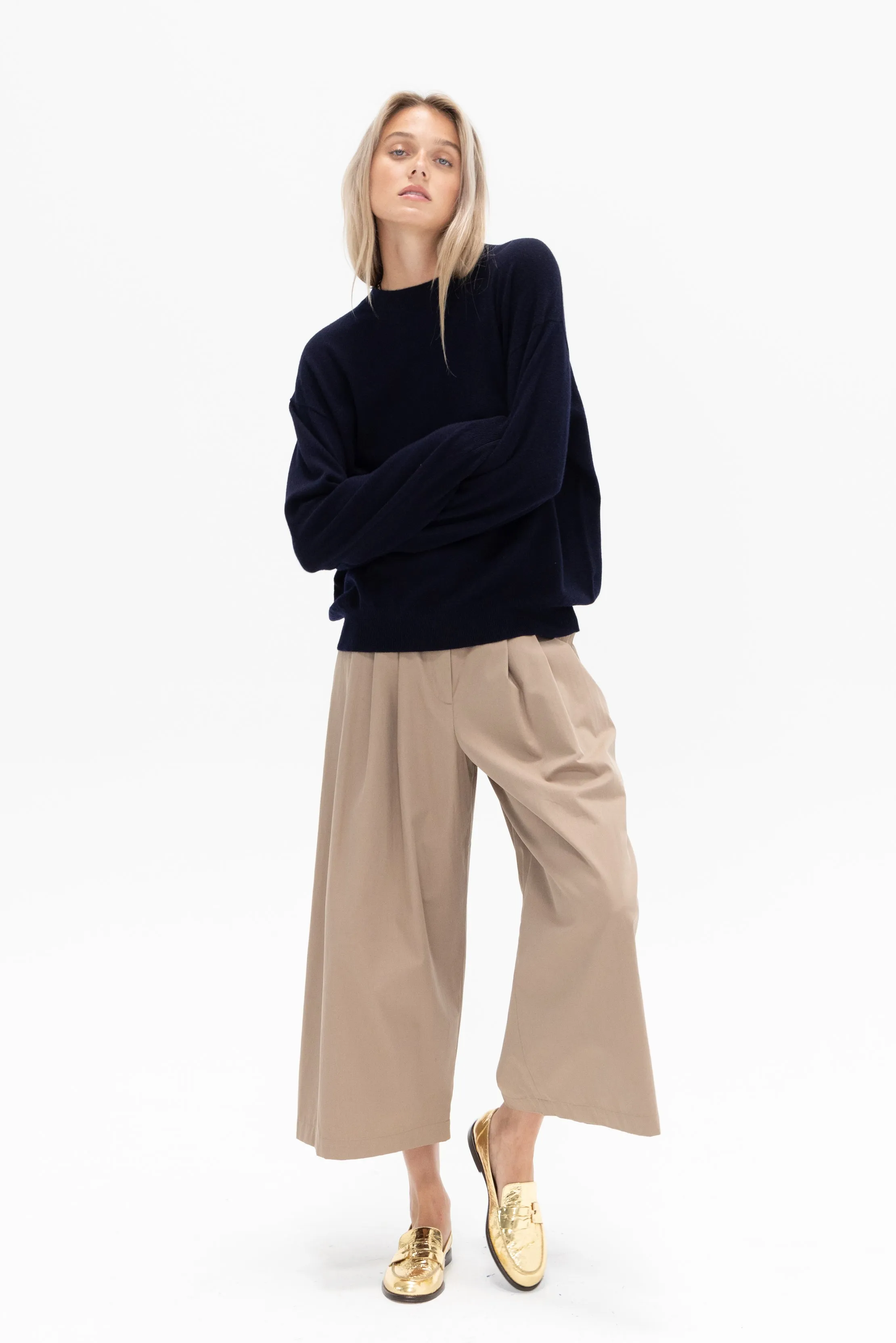 Bio Twill Triple Pleat Cropped Pant, Vintage Khaki