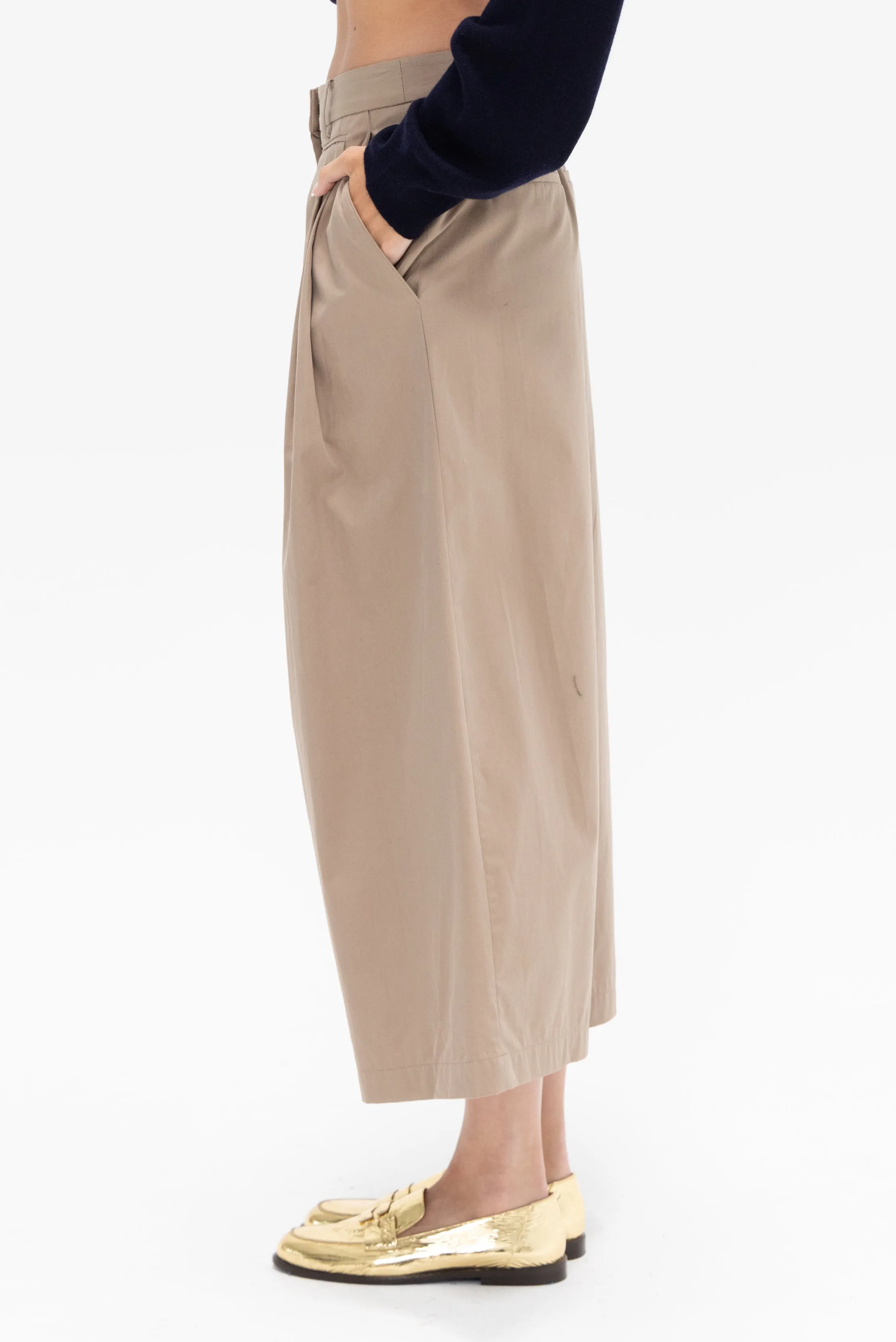 Bio Twill Triple Pleat Cropped Pant, Vintage Khaki