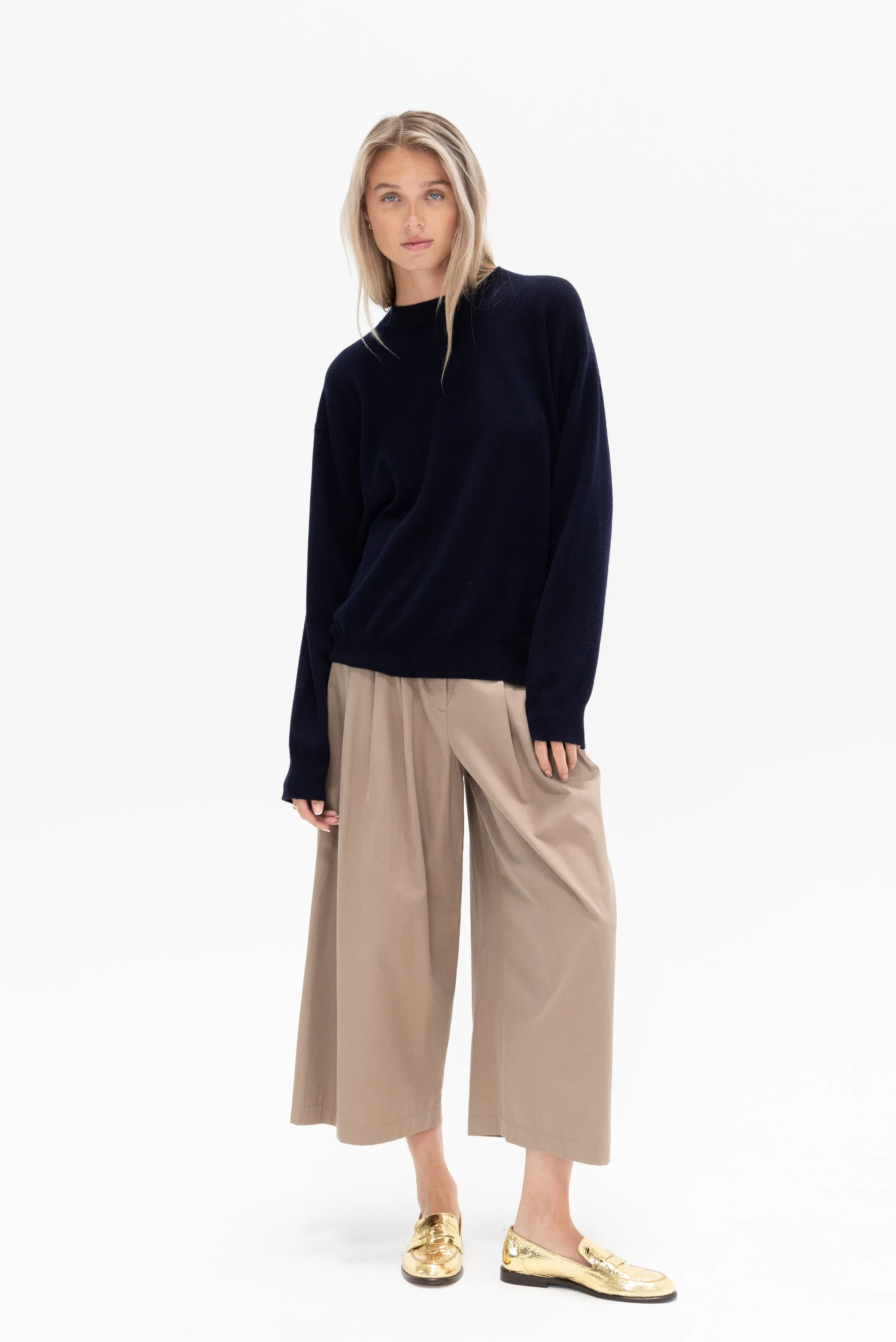 Bio Twill Triple Pleat Cropped Pant, Vintage Khaki