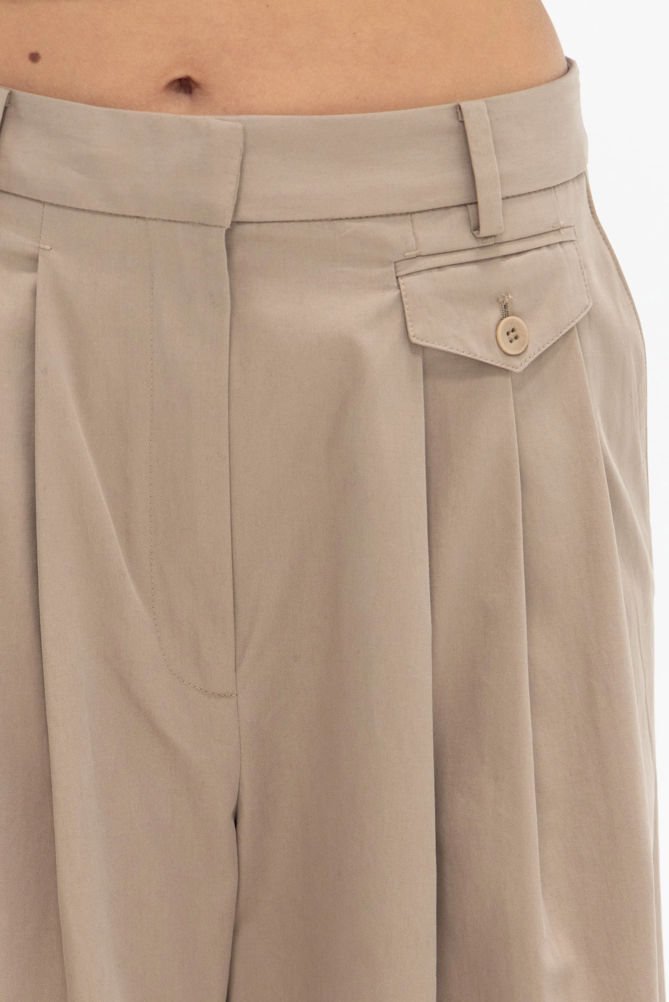 Bio Twill Triple Pleat Cropped Pant, Vintage Khaki