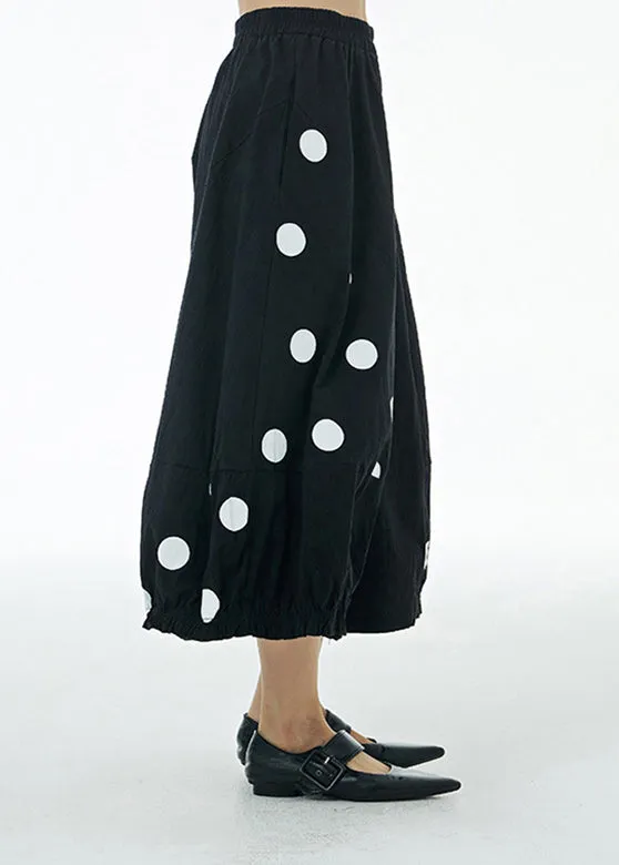 Black Elastic Waist Cotton Wide Leg Pants LY1176