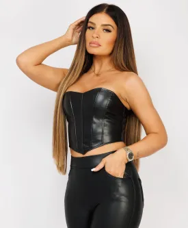 Black Faux Leather Corset Crop Top