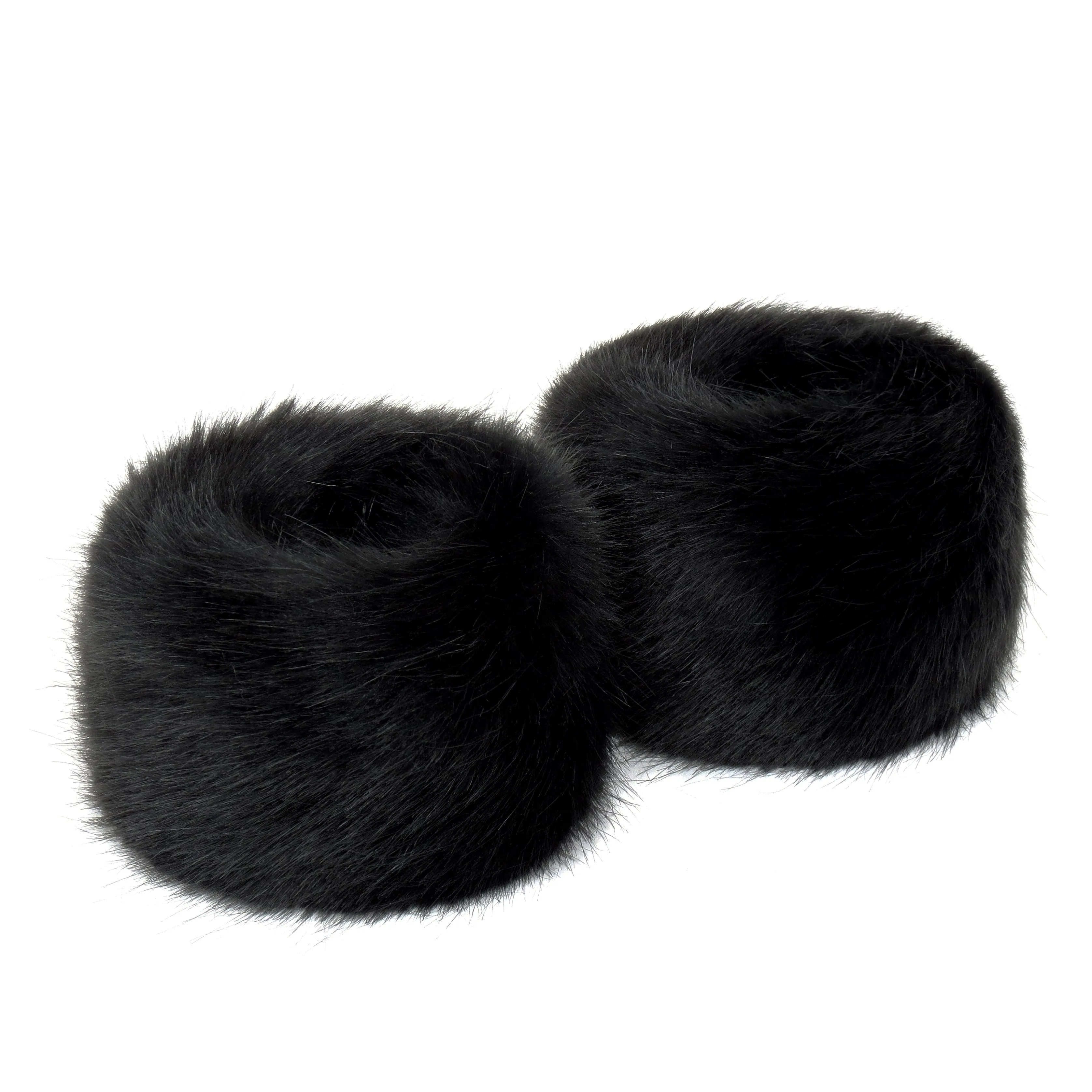 Black Jet Faux Fur Wrist Warmers