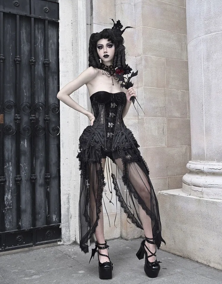 [Blood Supply]Alice Dark Gothic Corset and Lace-up Set (Black)