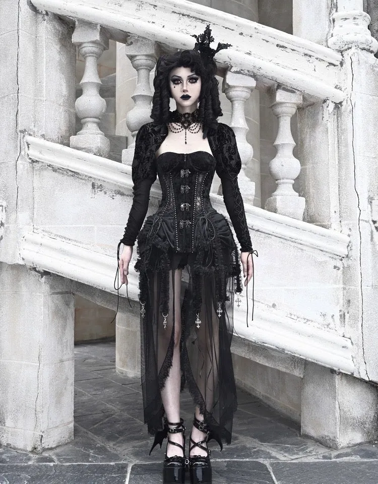 [Blood Supply]Alice Dark Gothic Corset and Lace-up Set (Black)