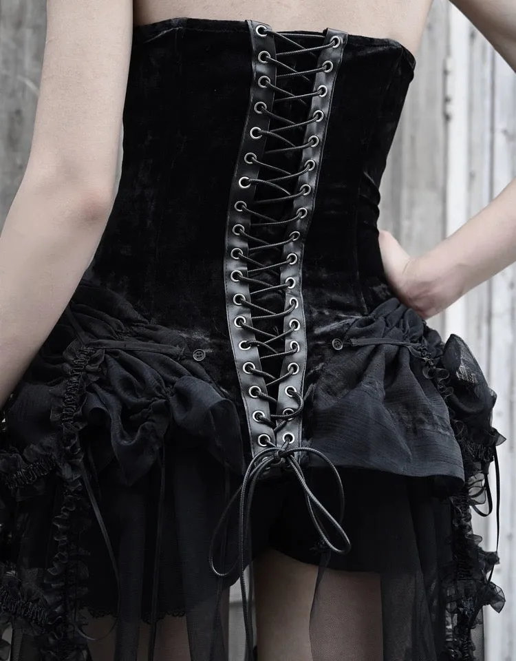 [Blood Supply]Alice Dark Gothic Corset and Lace-up Set (Black)