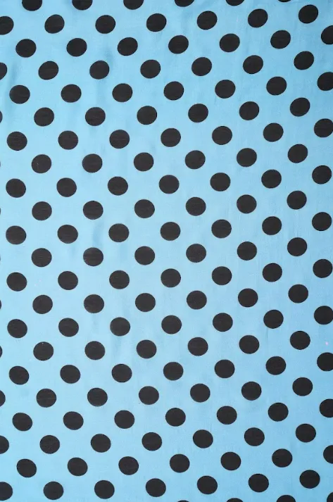 Blue-Black Polka Dot Pattern Printed Natural Muslin Silk Fabric