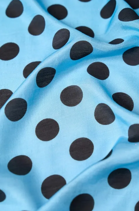 Blue-Black Polka Dot Pattern Printed Natural Muslin Silk Fabric