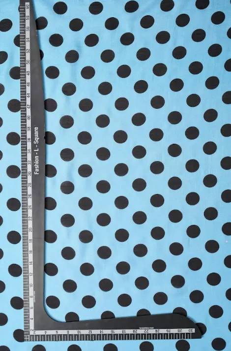 Blue-Black Polka Dot Pattern Printed Natural Muslin Silk Fabric