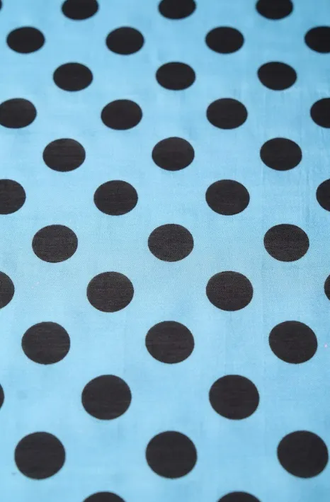 Blue-Black Polka Dot Pattern Printed Natural Muslin Silk Fabric