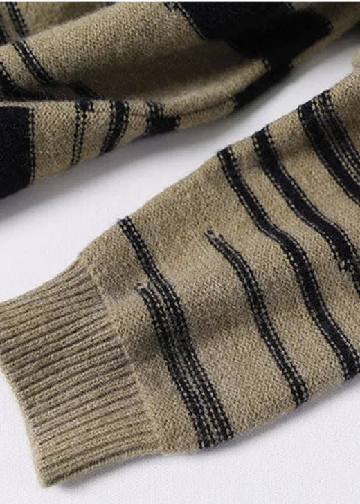 Boutique Khaki Striped Knit Sweater Tops Winter