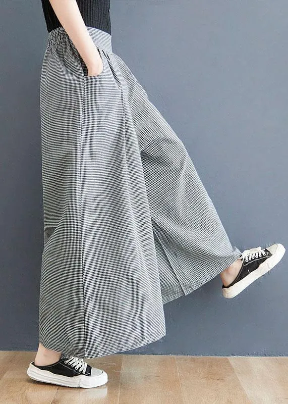 Boutique Small grid pockets Wide Leg Summer Cotton Linen Pants