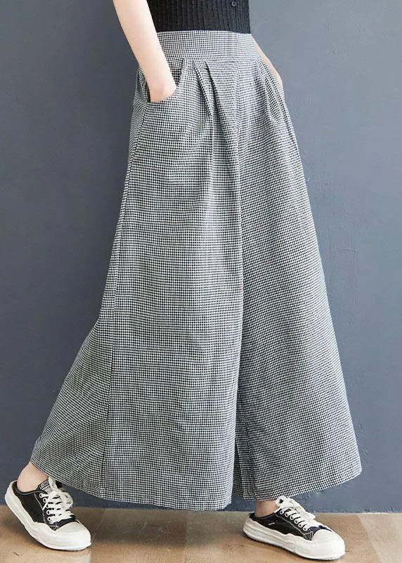 Boutique Small grid pockets Wide Leg Summer Cotton Linen Pants