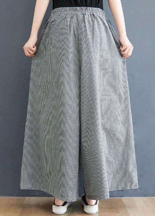 Boutique Small grid pockets Wide Leg Summer Cotton Linen Pants