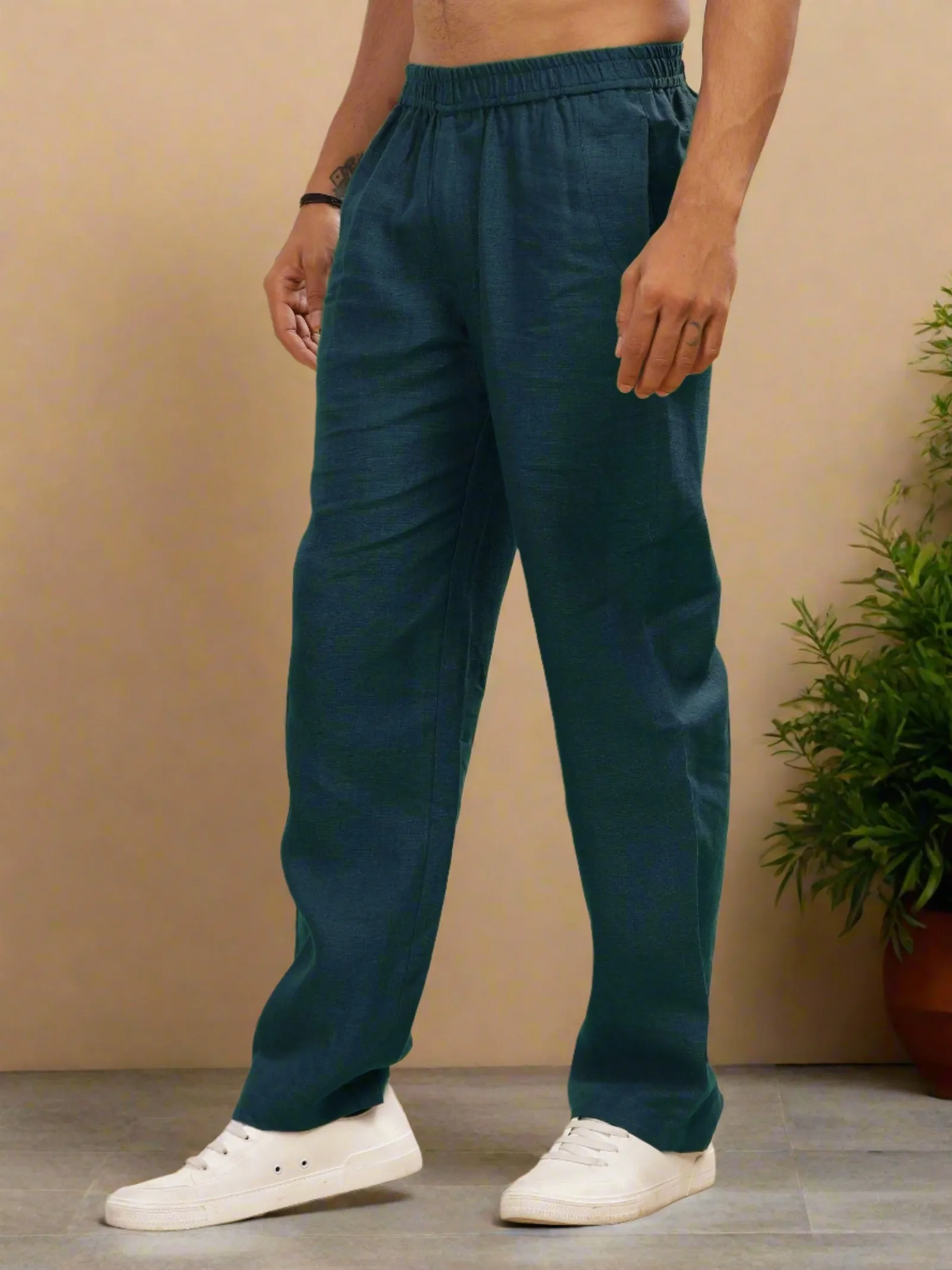 Breeze- Linen Casual Elastic Pants -  Deep Sea Blue