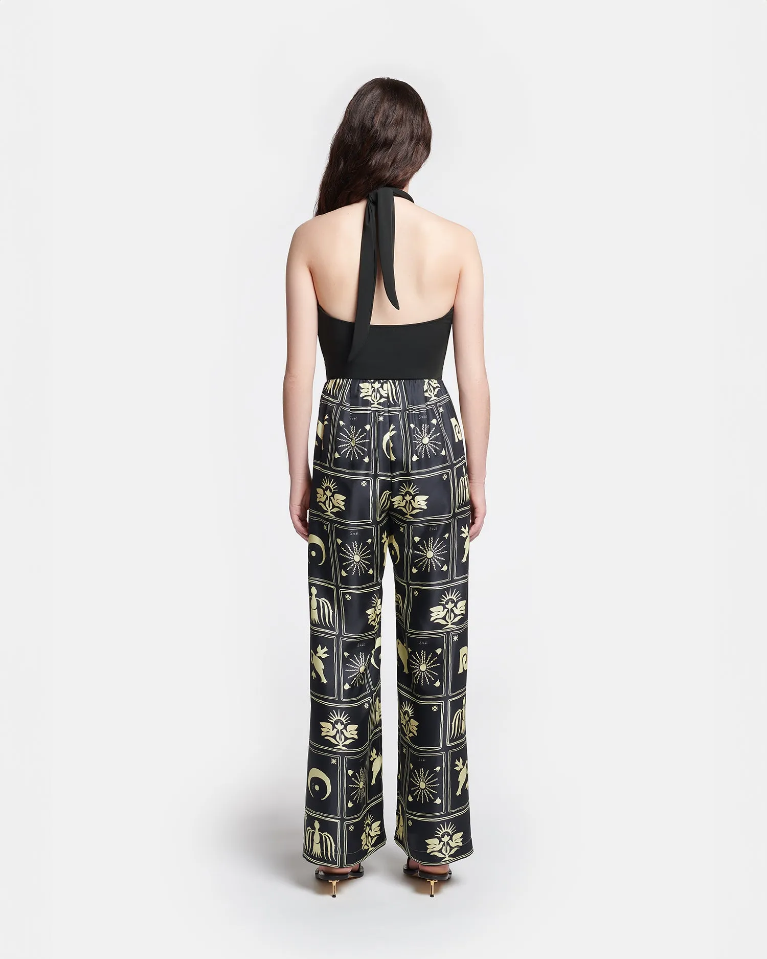 Brenda - Printed Silk-Twill Pants - Folk Art Black