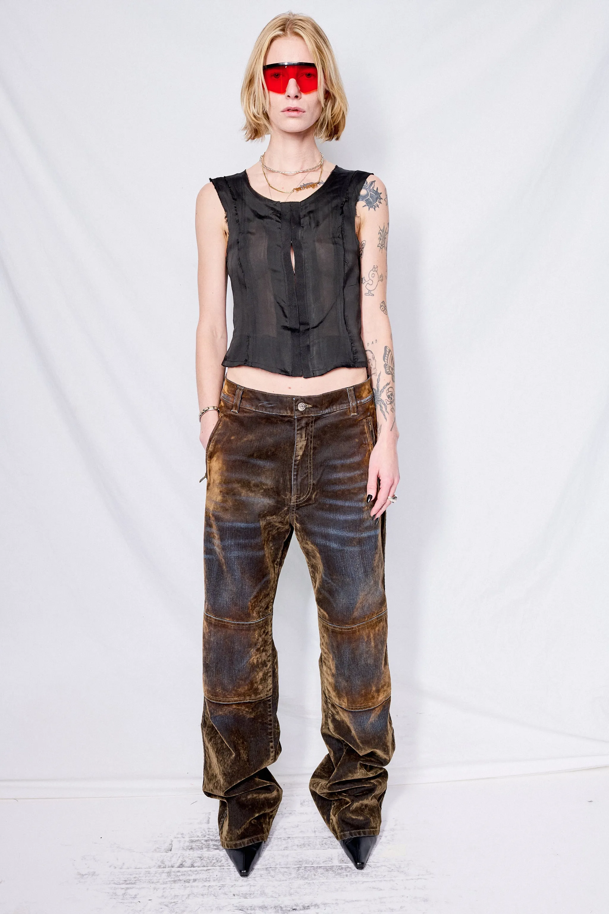 Brown Palerma Velvet Denim Pants