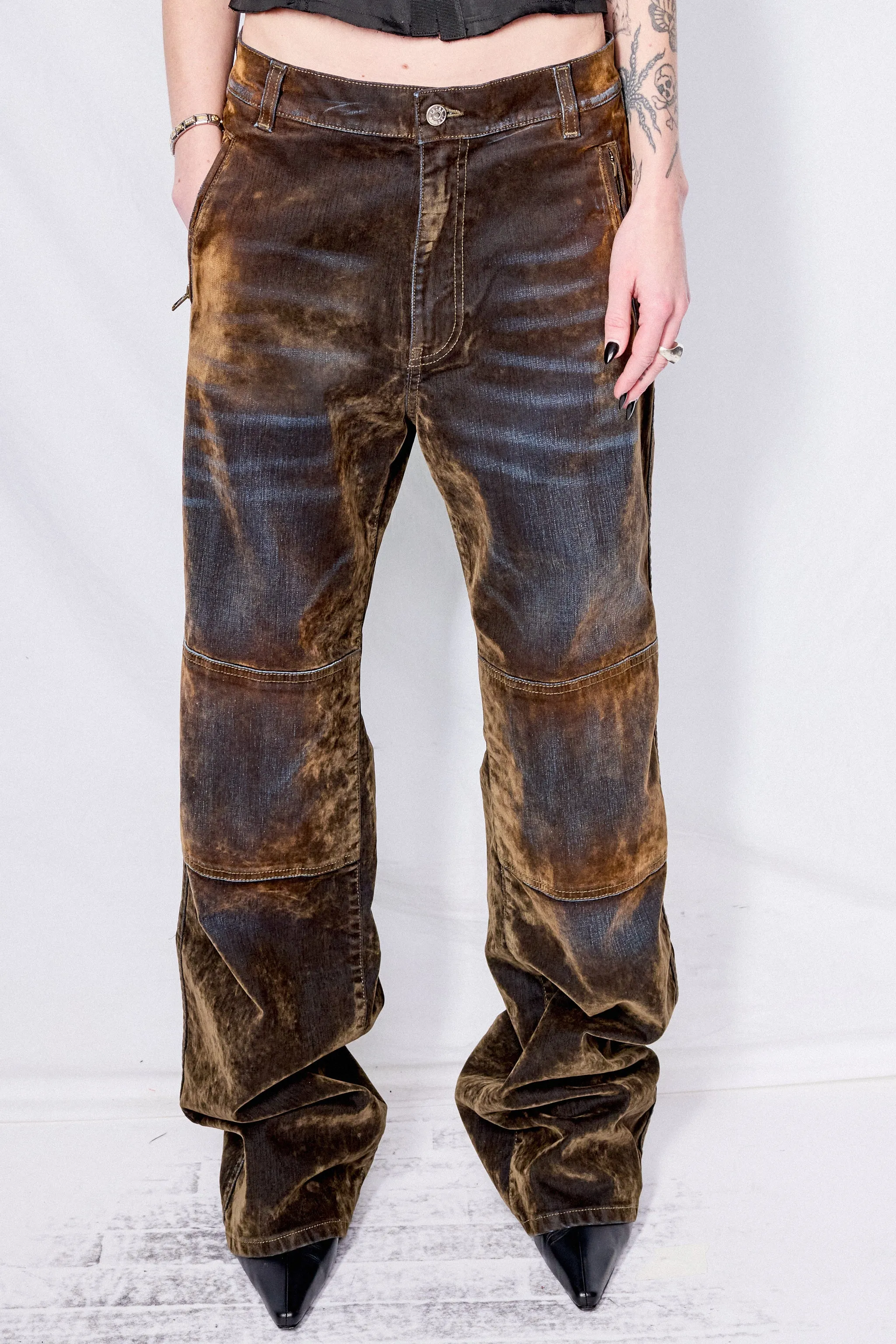 Brown Palerma Velvet Denim Pants