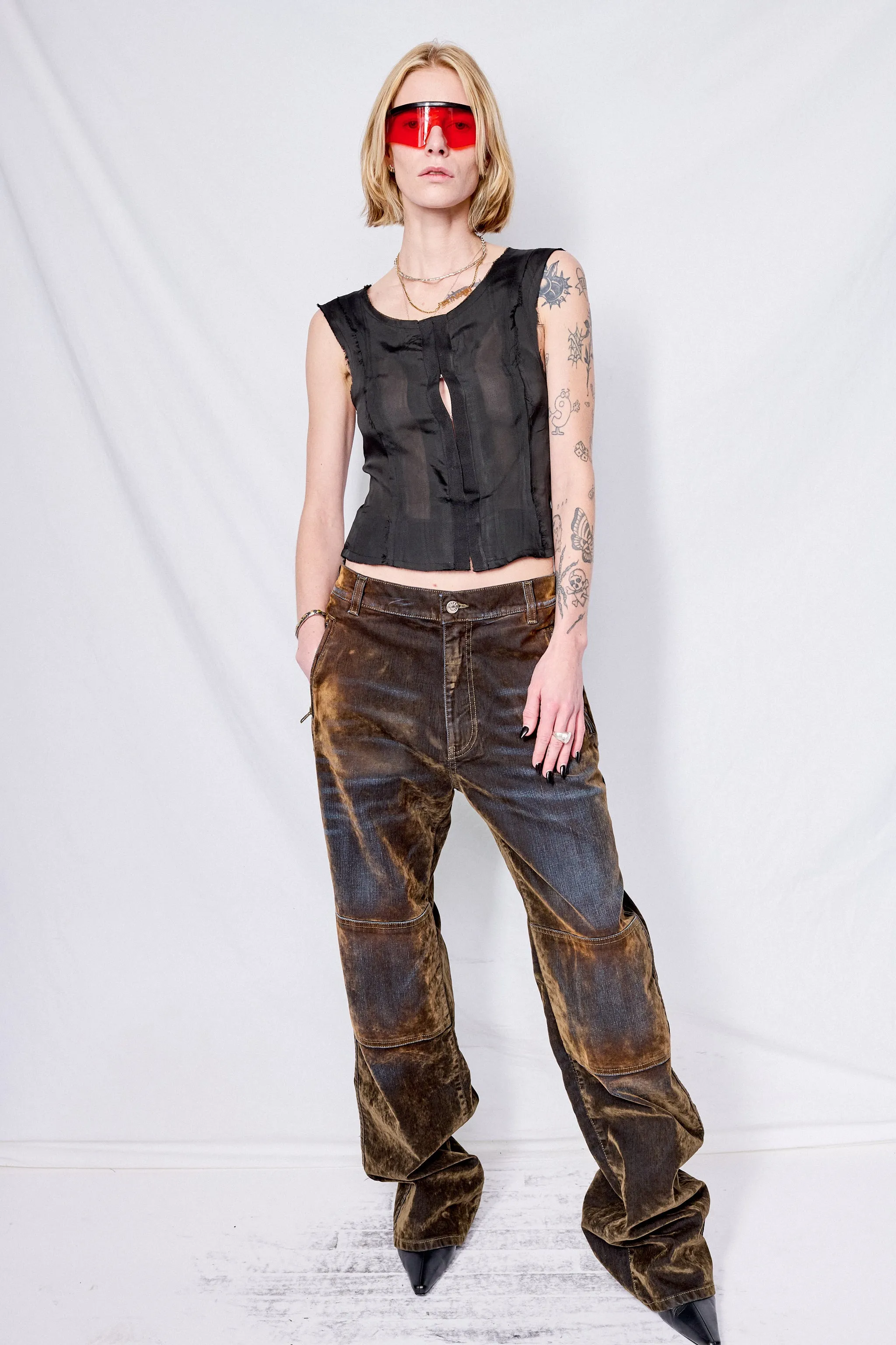 Brown Palerma Velvet Denim Pants