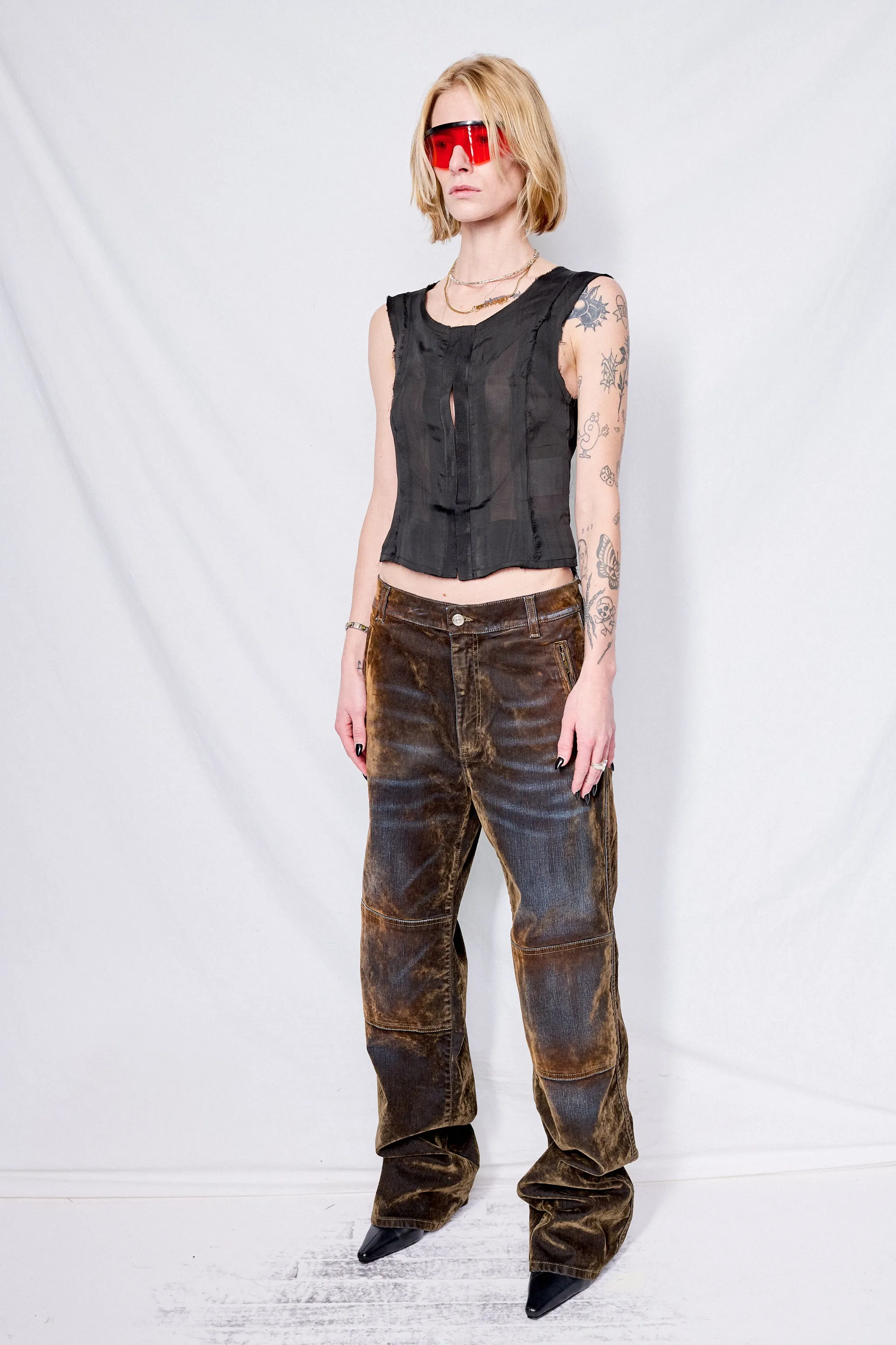 Brown Palerma Velvet Denim Pants