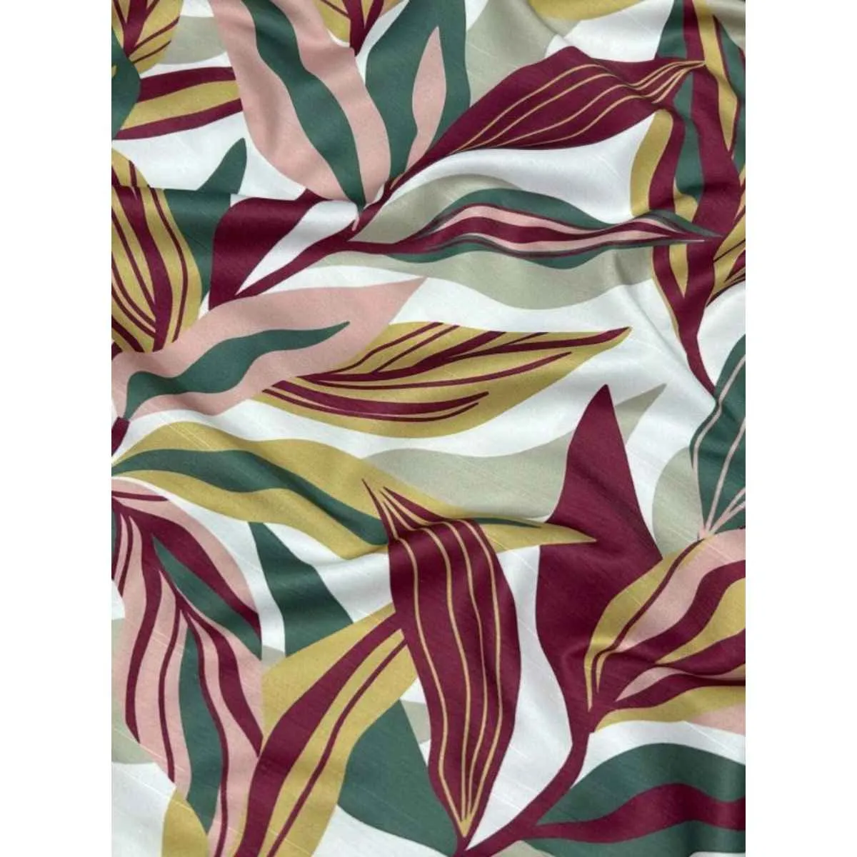 Burgundy Green Printed Raw Silk Fabric