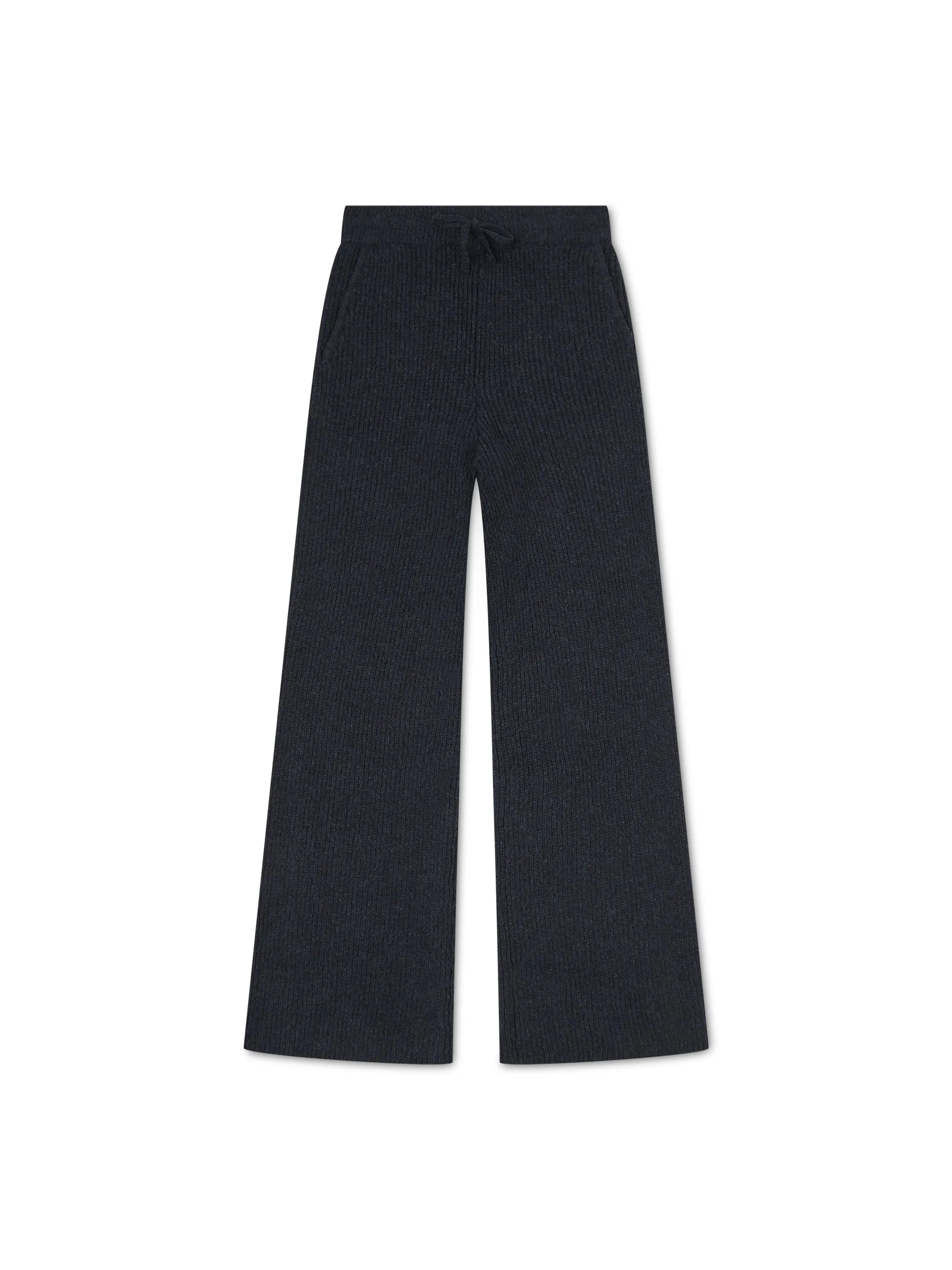 'CAMILLE' RIBBED DETAIL KNITTED WIDE LEG TROUSERS NAVY