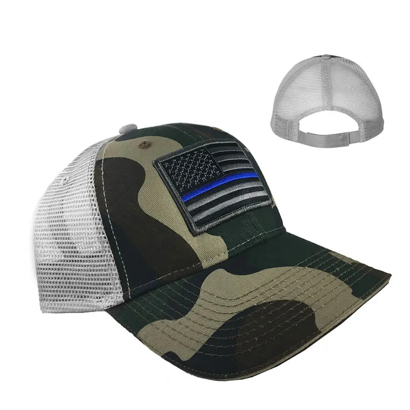 Camo Trucker's Hat - Thin Blue Line American Flag